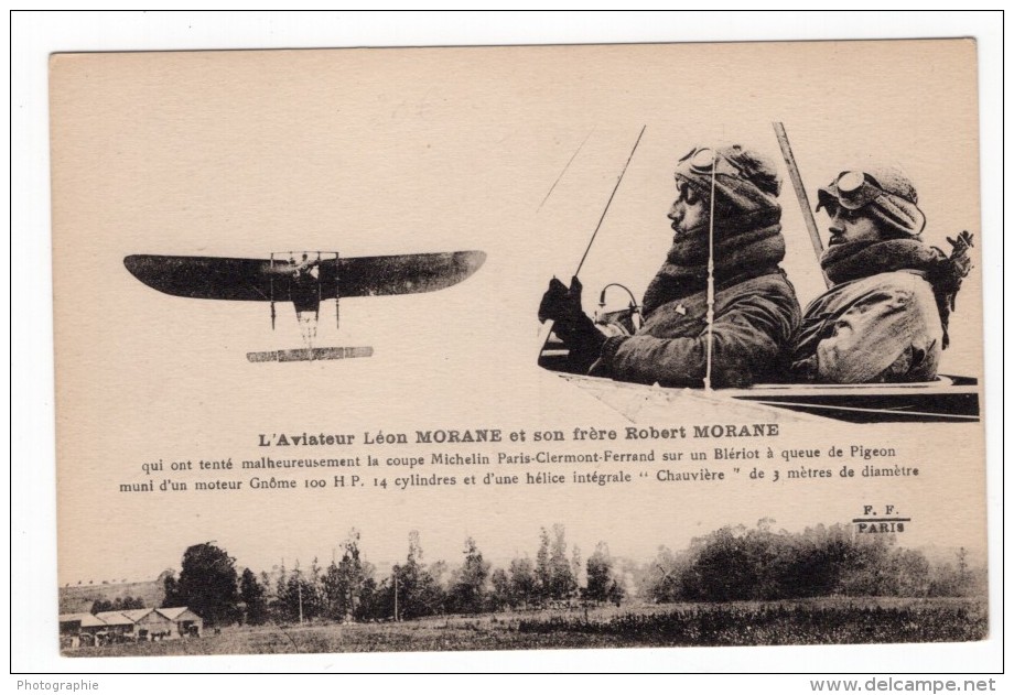 France Aviation Leon Et Robert Morane Bleriot Coupe Michelin Ancienne Carte Postale CPA Vers 1910 - ....-1914: Precursors