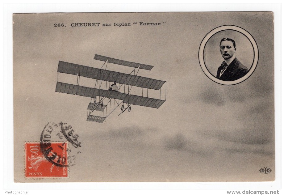 France Aviation Leon Cheuret Sur Biplan Farman Ancienne Carte Postale CPA Vers 1911 - ....-1914: Précurseurs