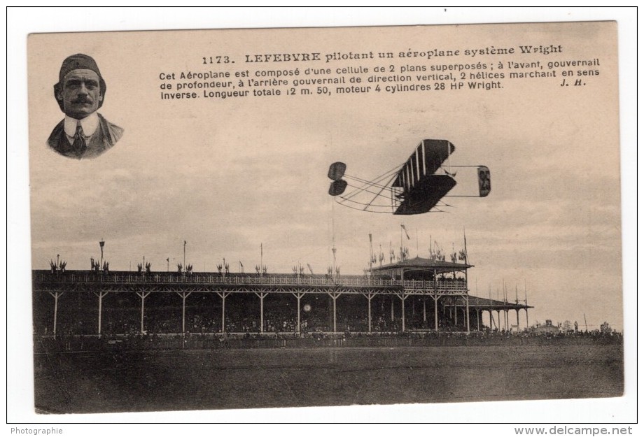 France Reims Semaine D'Aviation Lefebvre Sur Biplan Wright Ancienne Carte Postale CPA Vers 1909 - ....-1914: Précurseurs