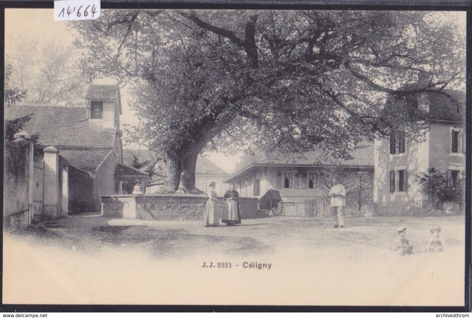 Genève Canton : Céligny - La Place Avec Le Grand Arbre Et L'église (14'664) - Céligny