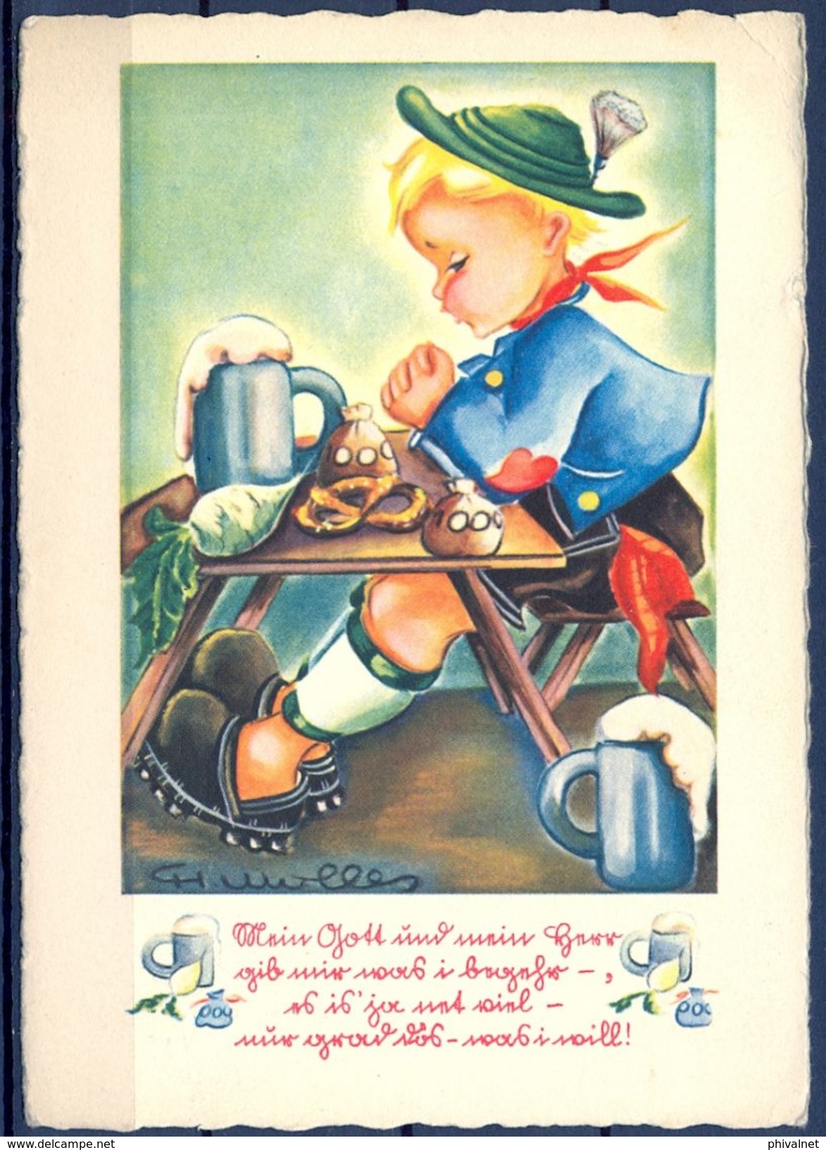 1938 ALEMANIA  , TARJETA POSTAL CIRCULADA , CERVEZA , BREWERIANA - Dibujos De Niños