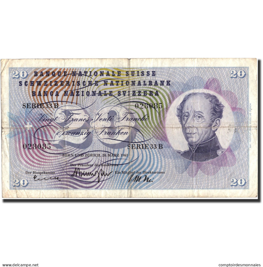 Billet, Suisse, 20 Franken, 1963, 1963-03-28, KM:46j, TTB - Svizzera