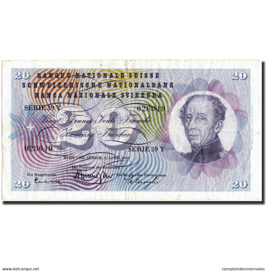 Billet, Suisse, 20 Franken, 1964, 1964-04-02, KM:46k, TTB - Schweiz