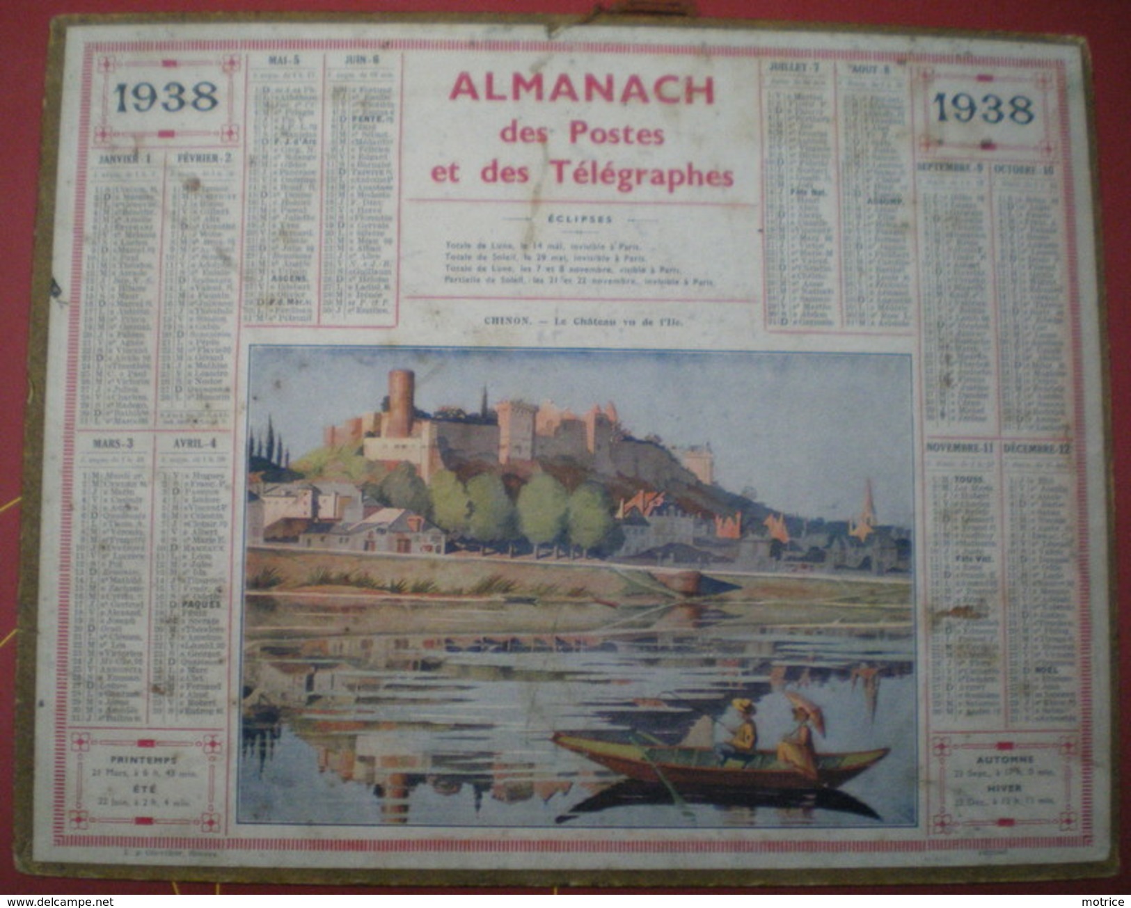 ALMANACH DES POSTES ET DES TÉLÉGRAPHES (Oberthur)  1938 - Chinon,château Vu De L'île. - Grand Format : 1921-40