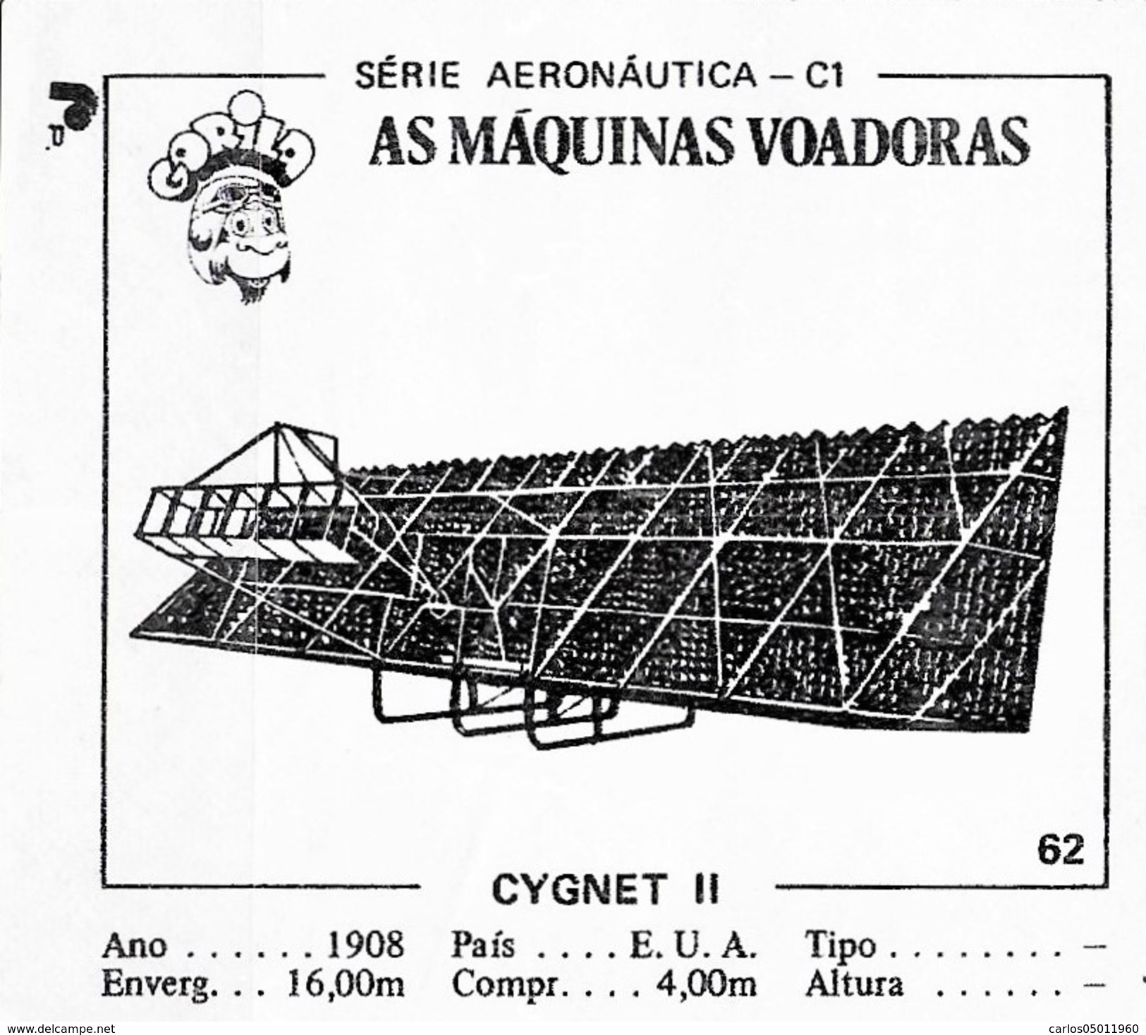 BUBBLE GUM / CHEWING GUM: GORILA - AERONAUTICAL SERIES / (2) FLYING MACHINES - 062 CYGNET II - Altri & Non Classificati