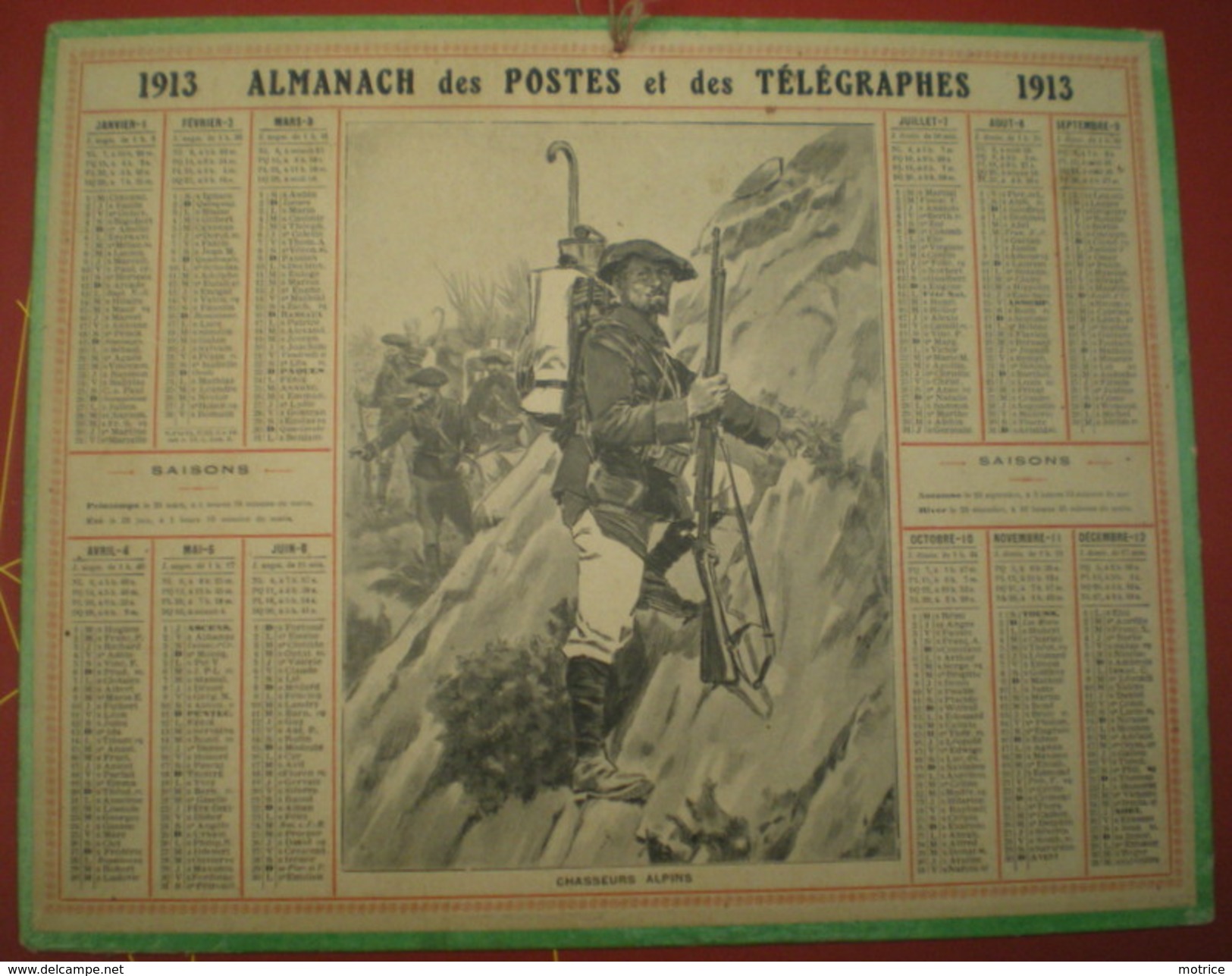 ALMANACH DES POSTES ET DES TÉLÉGRAPHES  1913-  Chasseurs Alpins - Big : 1901-20