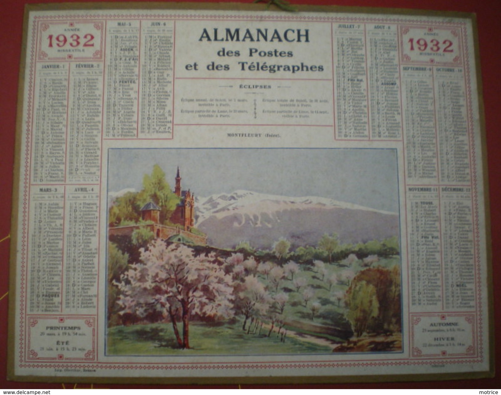 ALMANACH DES POSTES ET DES TÉLÉGRAPHES (oberthur)  1932 -  Montfleury (isère) - Grand Format : 1921-40