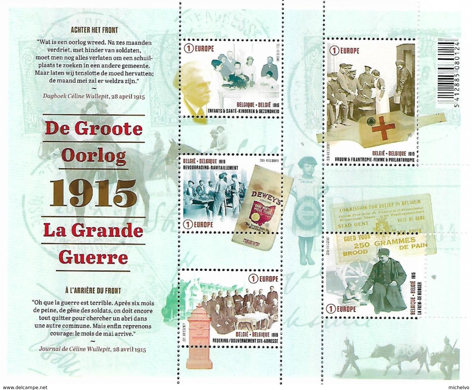 Belg. 2015 - COB N° 4492 à 4496 - La Grande Guerre (A L'arrière Du Front ...) ** (bloc 224) - Ungebraucht