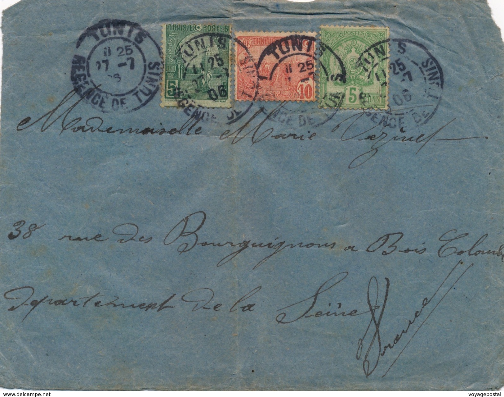 Lettre Tunis Regence Daguin Pour La France 1906 - Brieven En Documenten