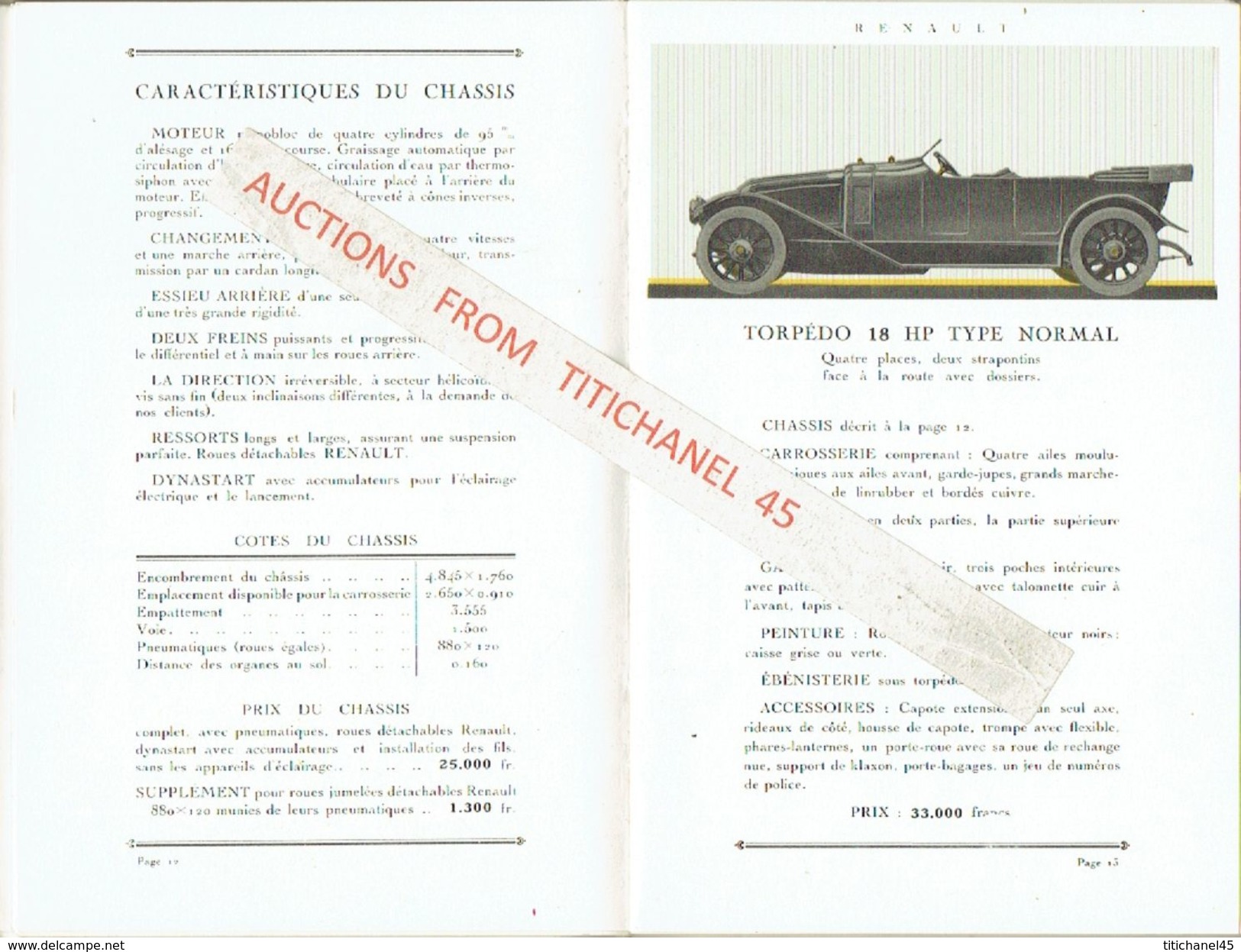 Superbe catalogue publicitaire de 1920 AUTOMOBILES RENAULT à BILLANCOURT - 36 PAGES