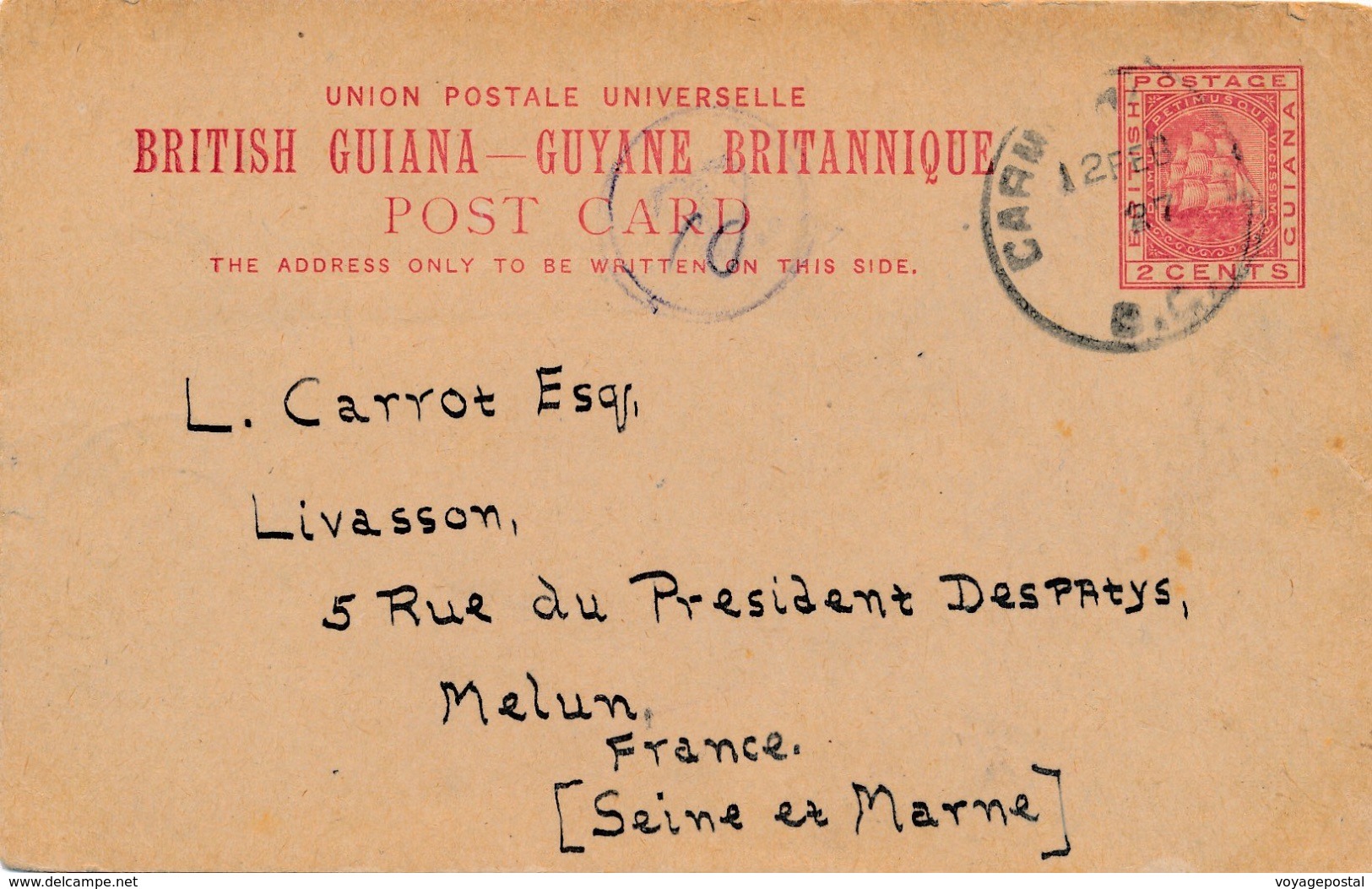 Entier Postal Carte Radio British Guyana Carmichael Pour La France - Guyane Britannique (...-1966)