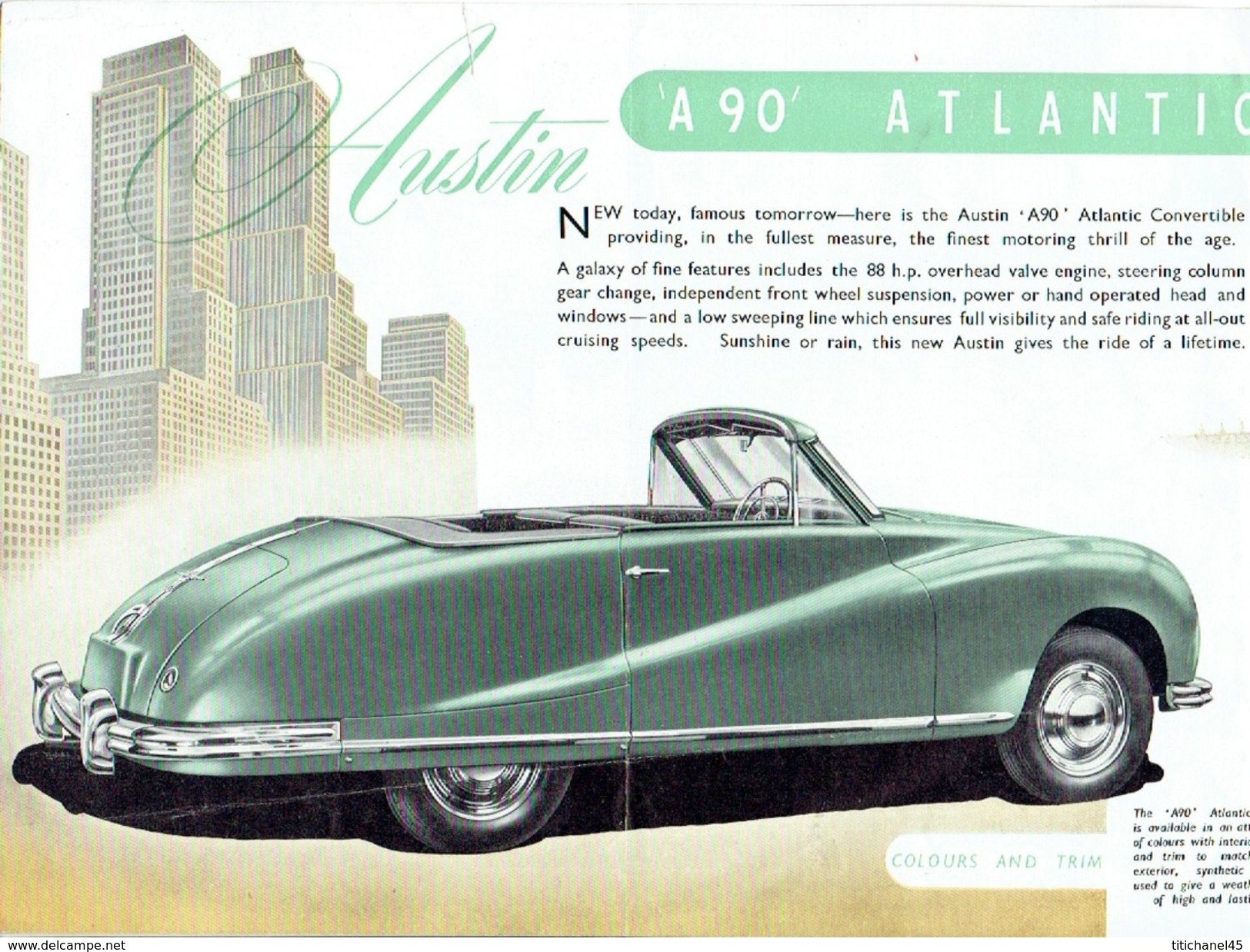 Feuillet Publicitaire 1951 AUSTIN A90 "ATLANTIC CONVERTIBLE" - 4 Pages - Voitures