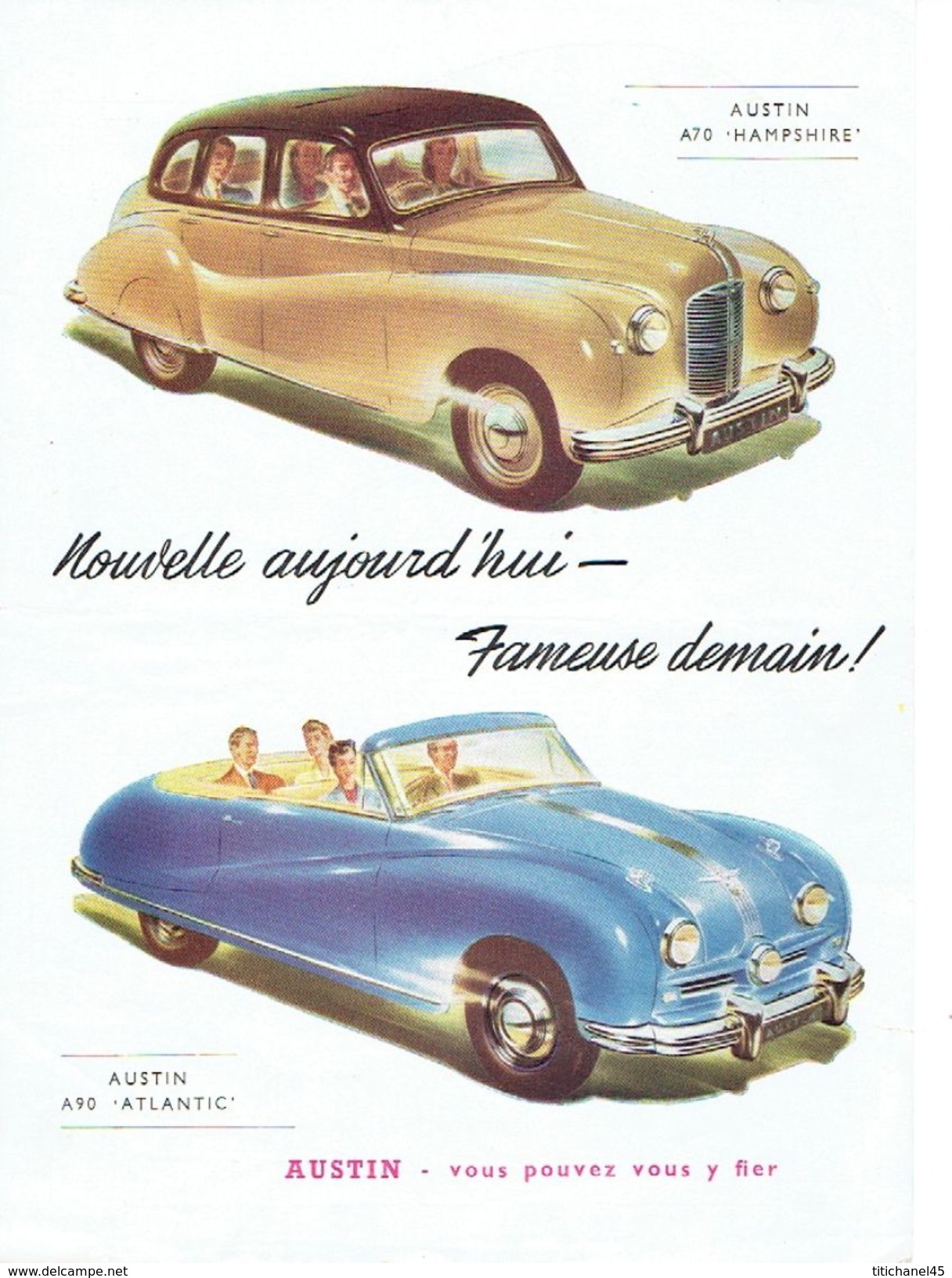 Feuillet Publicitaire (recto-verso) 1951 AUSTIN A90 "ATLANTIC CONVERTIBLE" - AUSTIN A70 "HAMPSHIRE" - AUSTIN A40 "DEVON" - Voitures