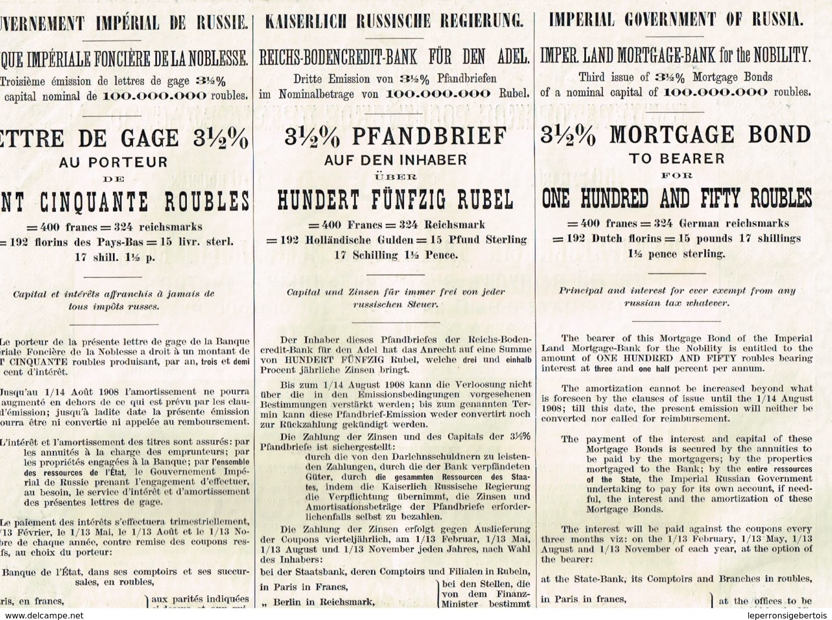 Obligation Ancienne - Gouvernement Impérial De Russie - Banque Impériale Foncière De La Noblesse - Titre De 1898 - Russie