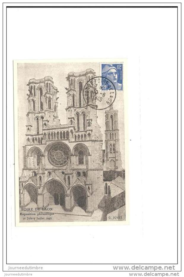 Carte Cathedrale Foire Exposition Philatelique De Laon 1949 Avec Gandon - Cartas & Documentos