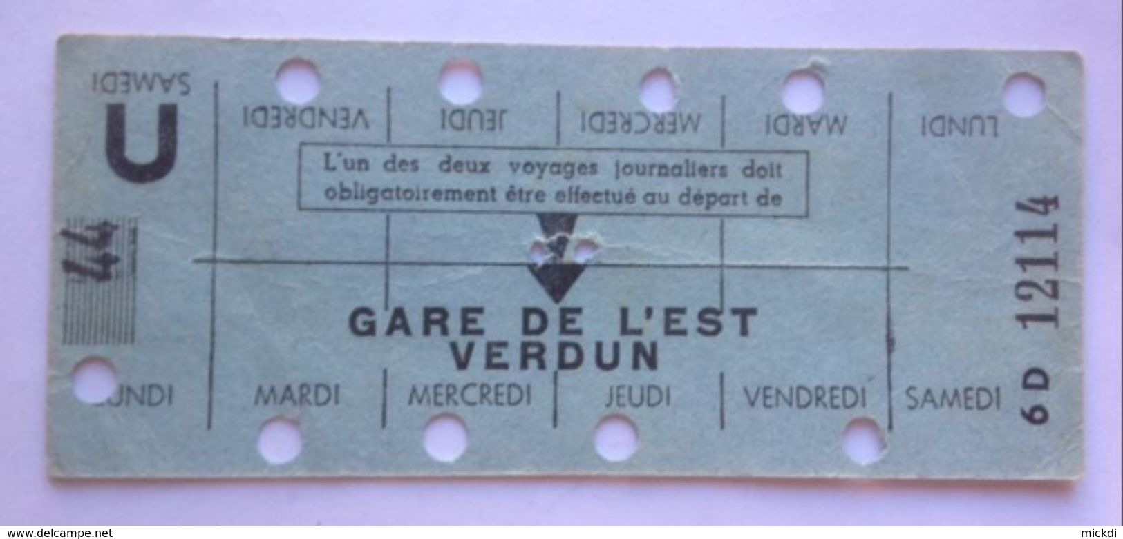 RATP METRO GARE DE L'EST VERDUN - CARTE HEBDOMADAIRE ELEVE OU ETUDIANT - LIGNES 4 - 5 ET 7 - Europa