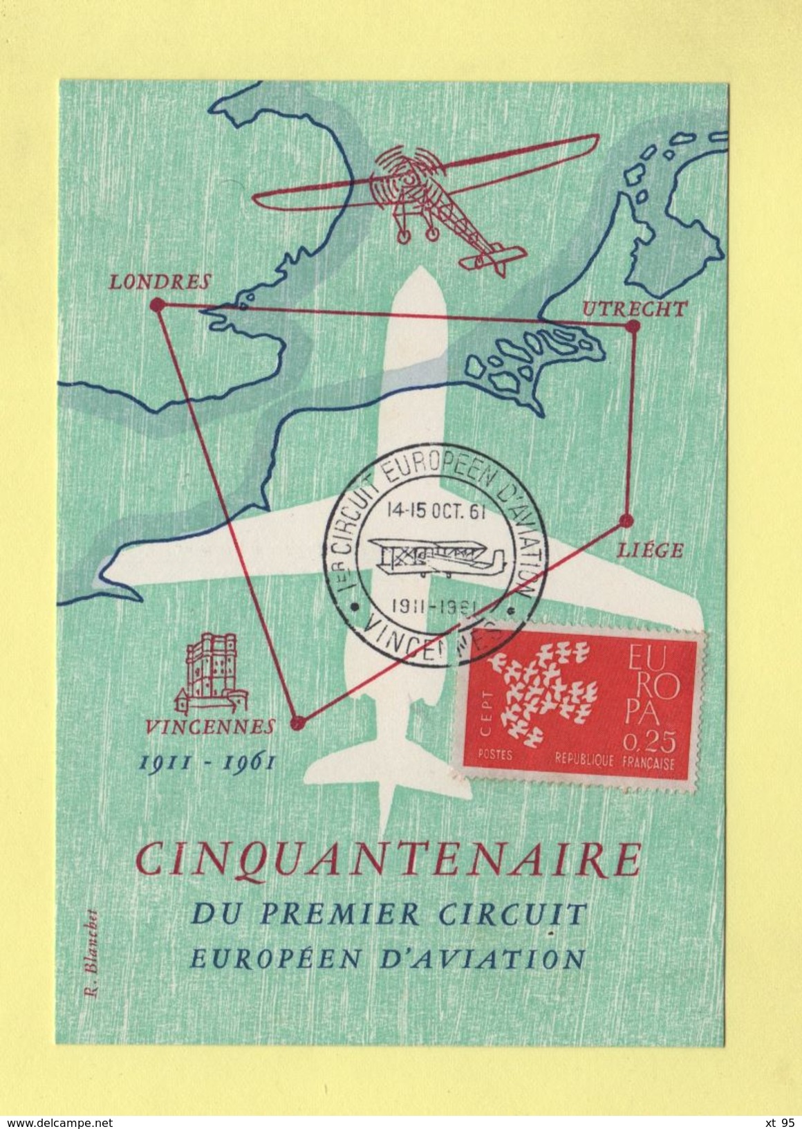 Cinquantenaire Du Premier Circuit Europeen D Aviation - Vincennes - 1961 - 1960-.... Storia Postale