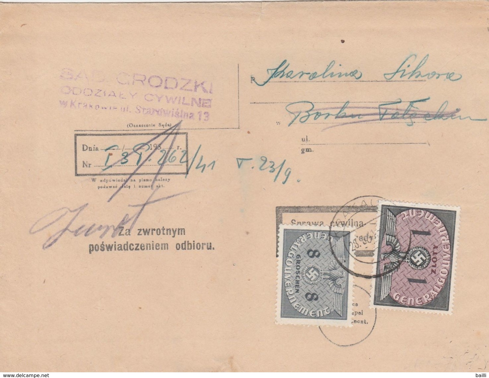 General Gouvernement Lettre De Service Krakau 1941 - Generalregierung