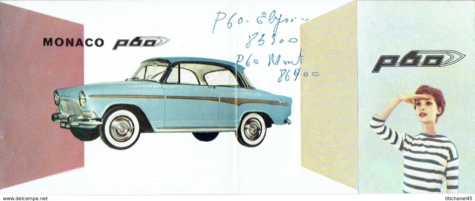 Dépliant Publicitaire 1960 SIMCA GRAND LARGE P60 - SIMCA MONACO P60 - Voitures