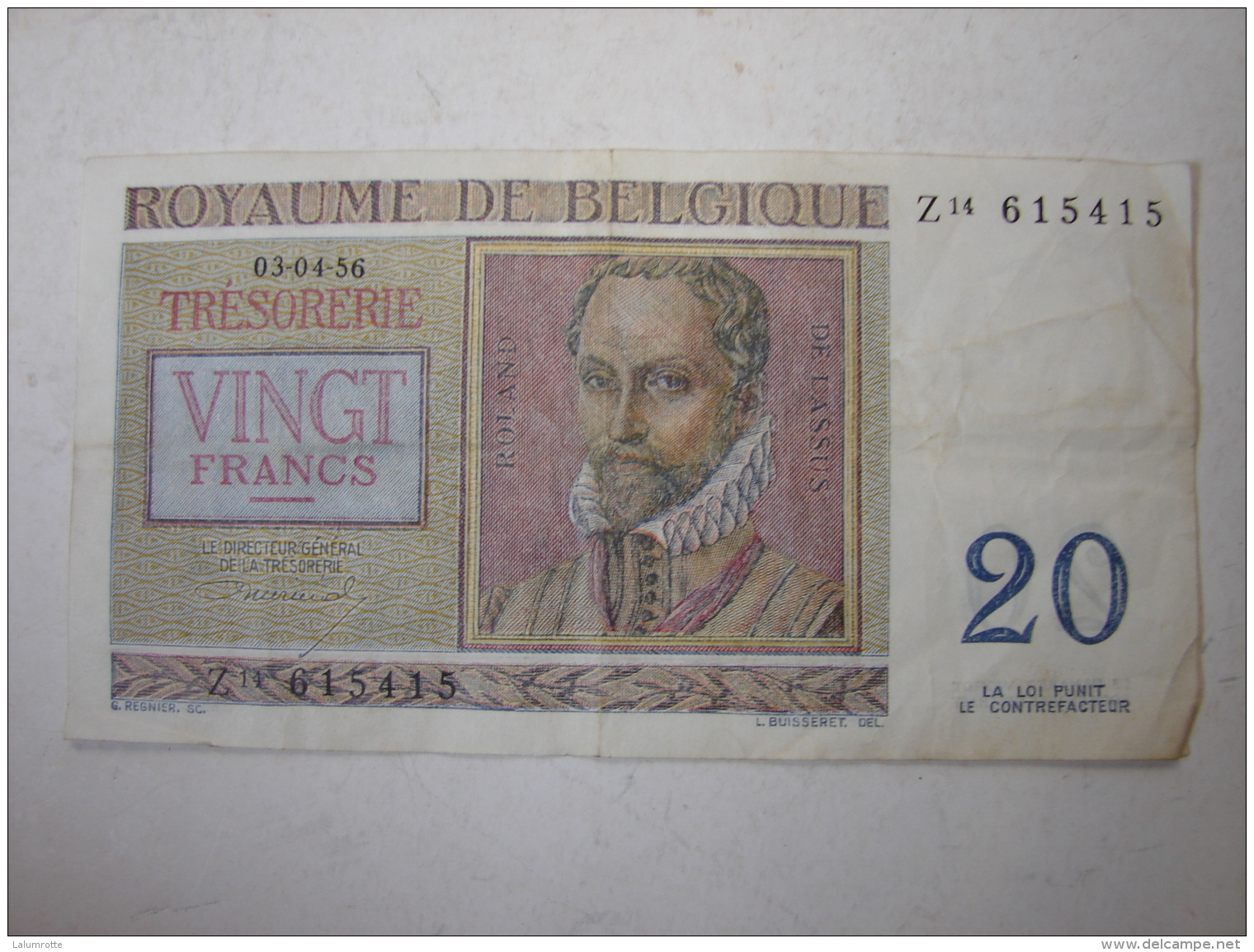 Billet. 6. Billet De 20 Francs Type Regier De 1956 - Andere & Zonder Classificatie