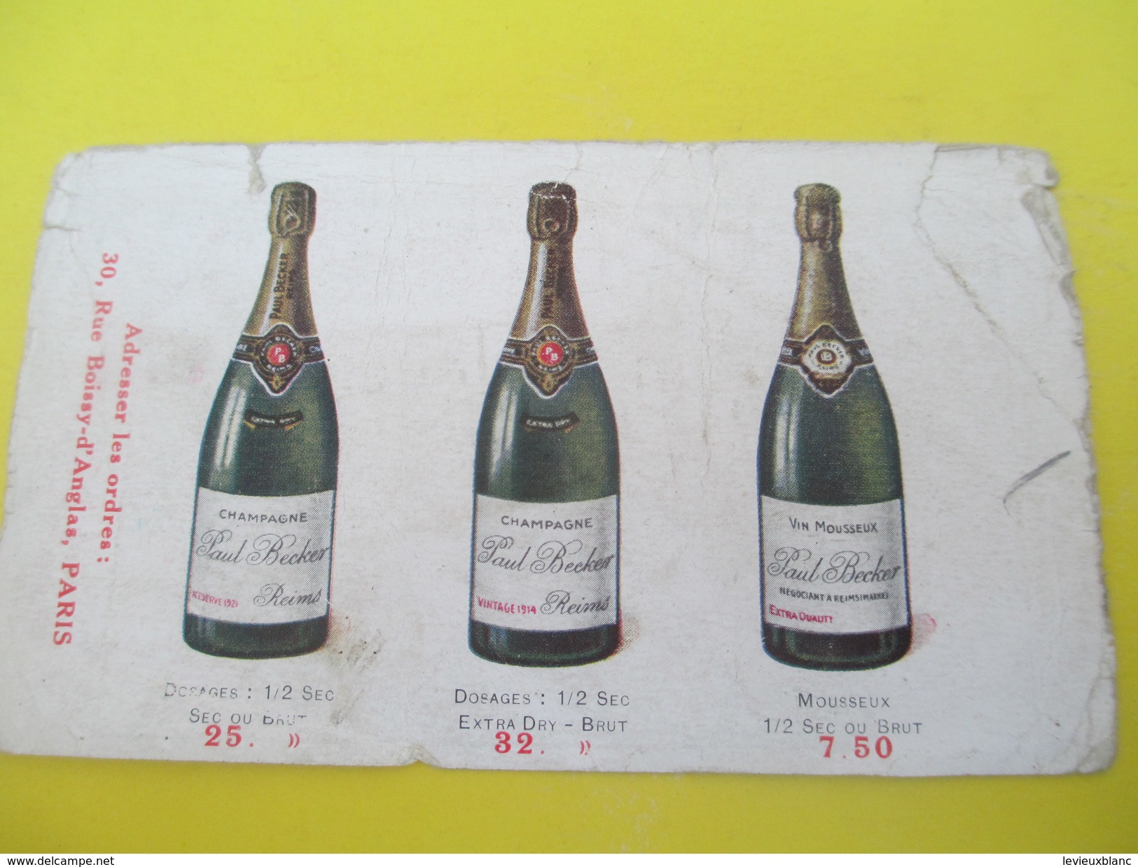 Carte Commerciale/Champagne Paul BECKER/Sec , Extra Dry Ou Brut/Rue Boissy D'Anglas, Paris /Vers 1900-1930   CAC32 - Levensmiddelen