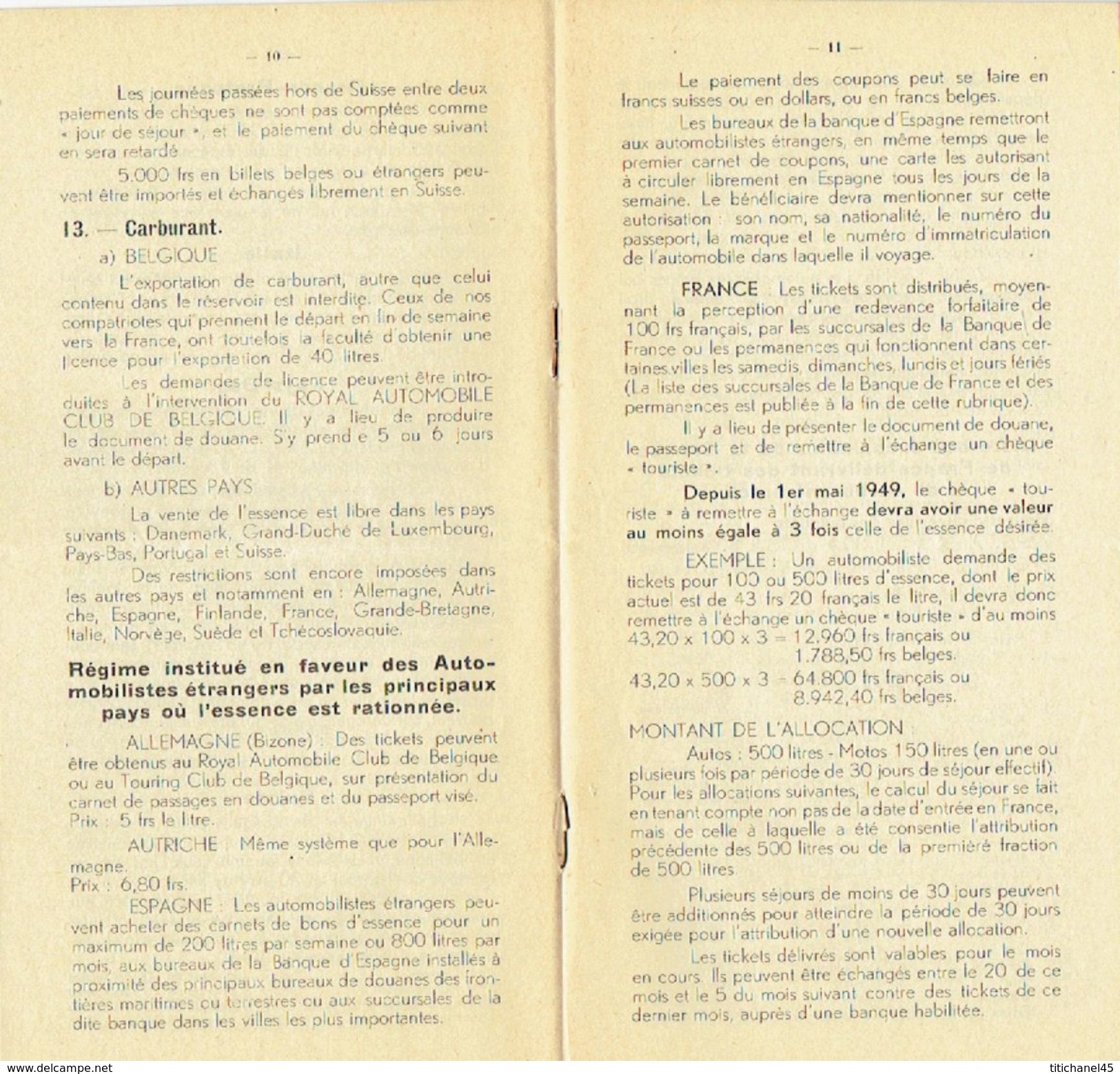 Brochure de 1949 Ce que l'automobiliste doit savoir pour VOYAGER à L'ETRANGER Edit. ROYAL AUOMOBILE CLUB BELGIQUE