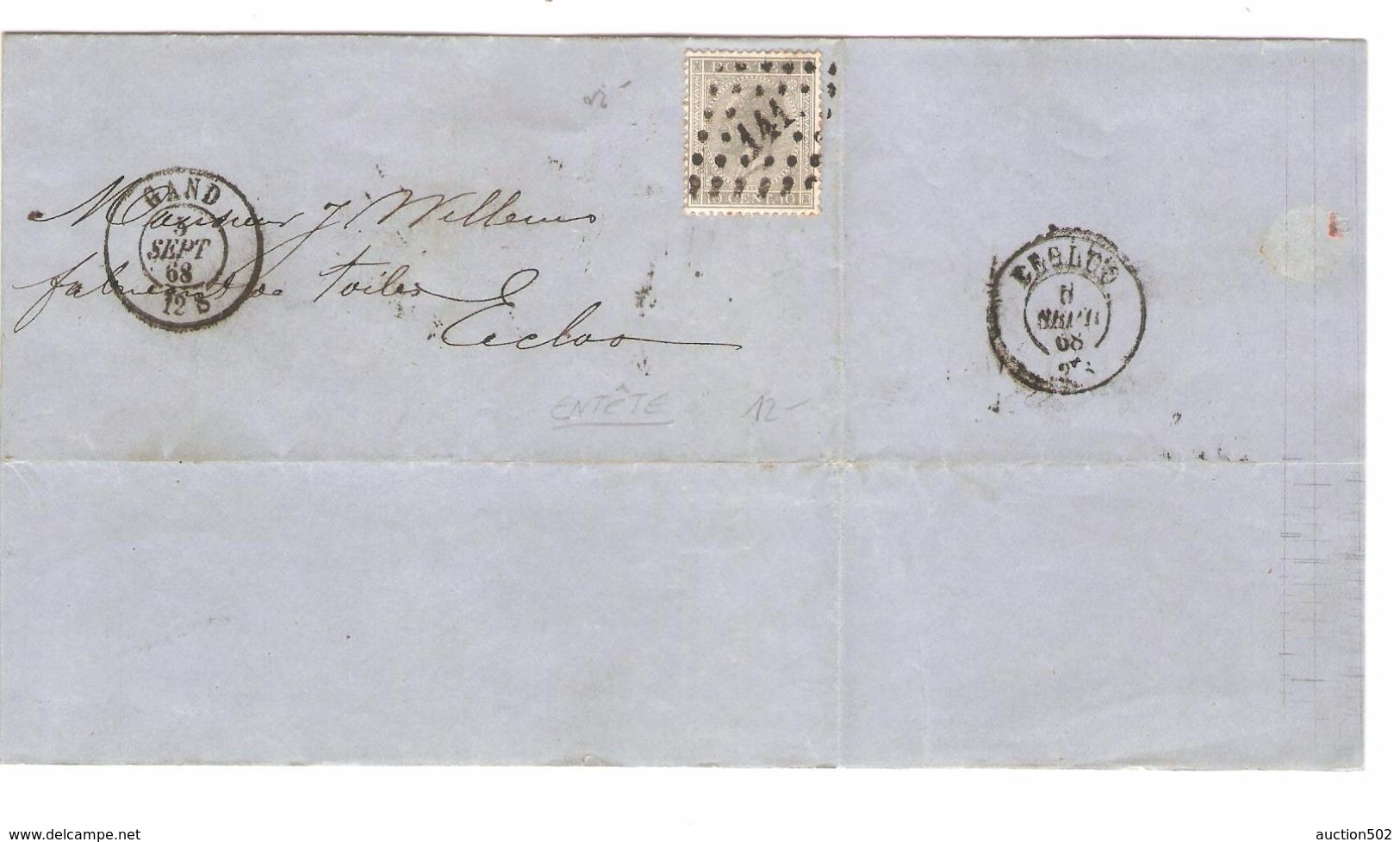 TP 17 S/LAC Facture Filature De Lin&Etoupe Gand LOS 141 C.Gand 5/9/1868 V.Eecloo C.d'arrivée PR4812 - Matasellado Con Puntos