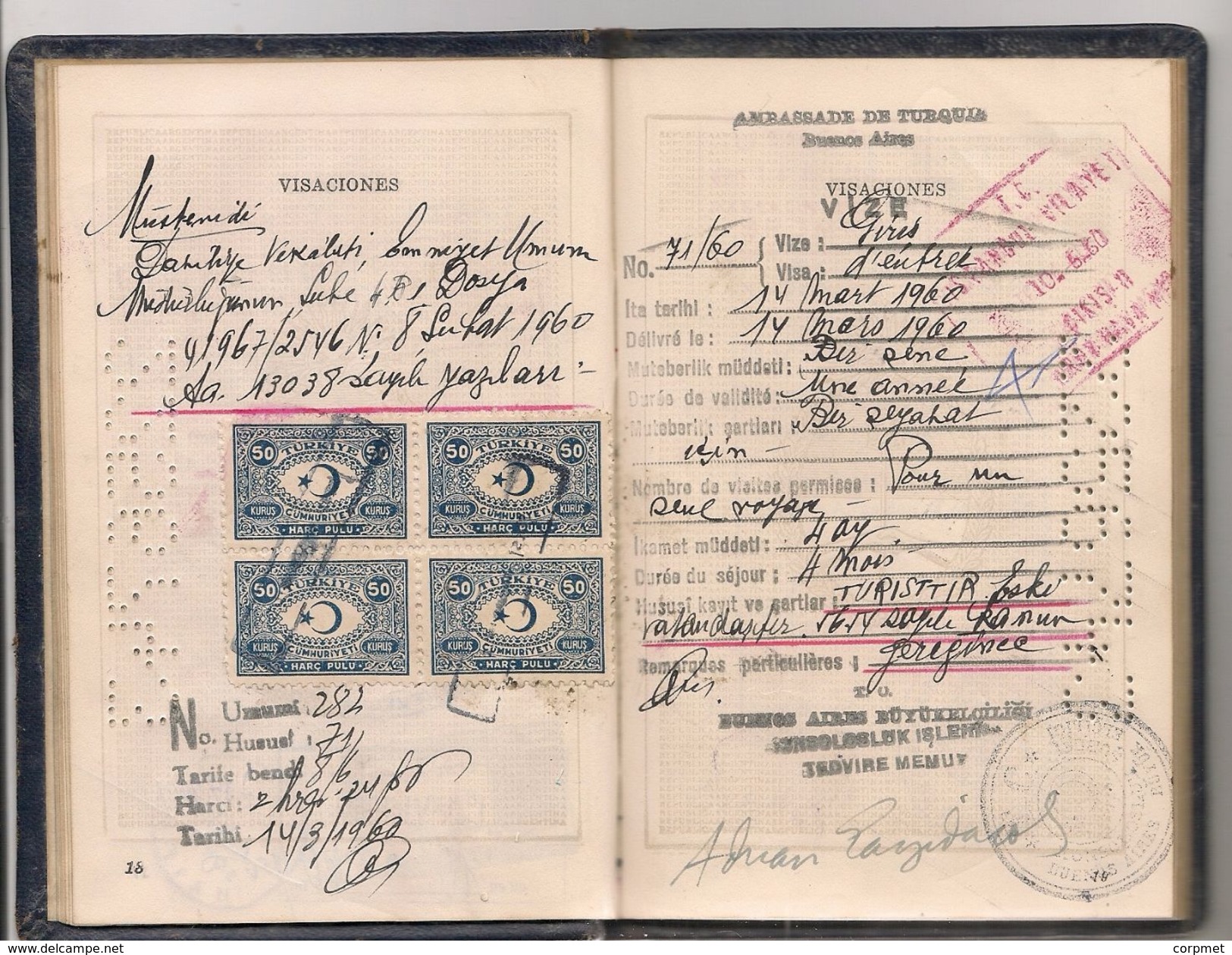 ARGENTINA Fine Constantinople Sephardic Jew - PASSPORT - PASSEPORT - ISRAEL - TURKEY - ITALIA - FRANCE VISAS And REVENUE - Historical Documents