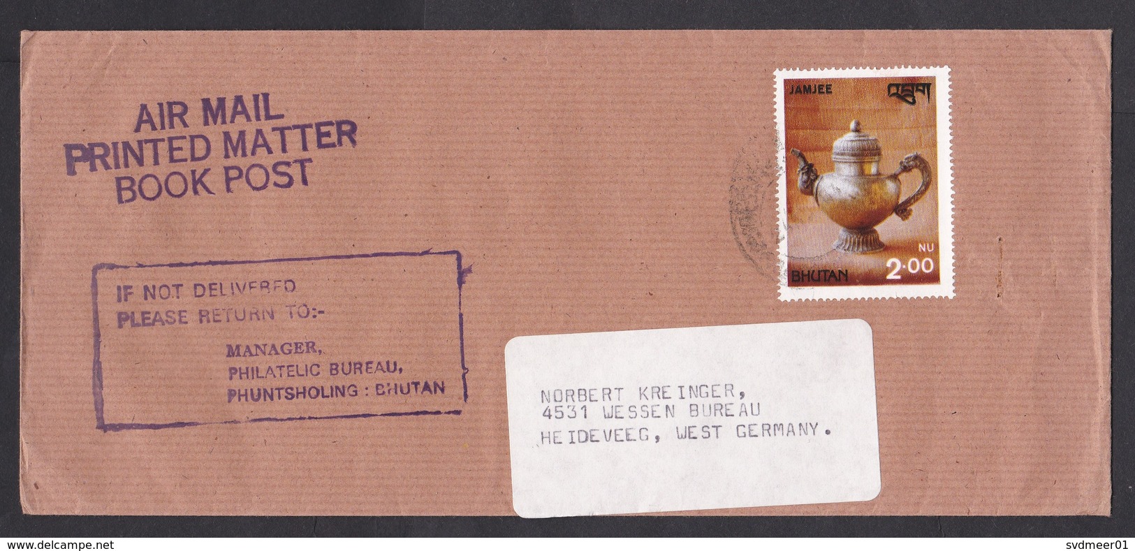 Bhutan: Airmail Cover To Germany, 1983, 1 Stamp, Silver Tea Pot (traces Of Use) - Bhutan