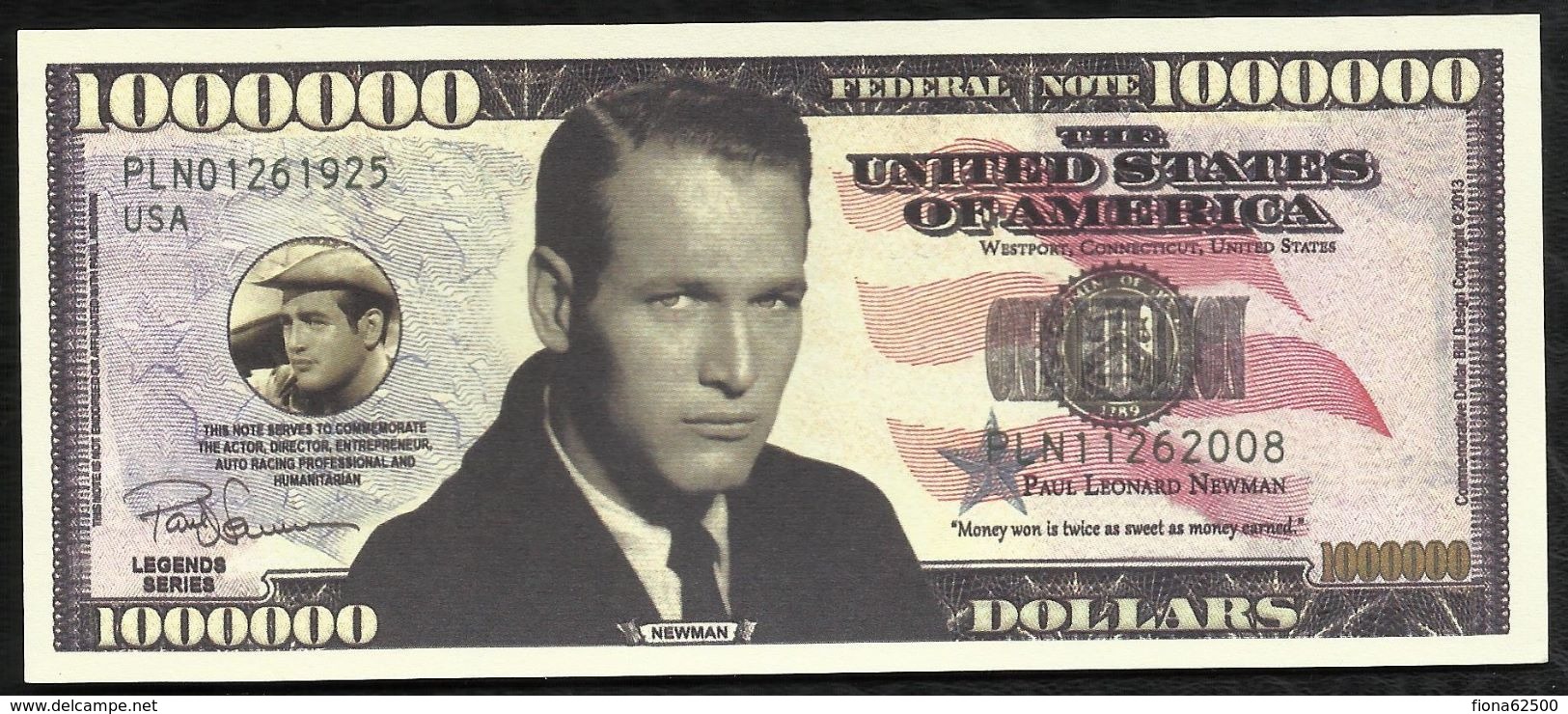 BILLET FANTAISIE COMMEMORATIF . 1000 000  DOLLARS . PAUL LEONARD NEWMAN . - Other & Unclassified