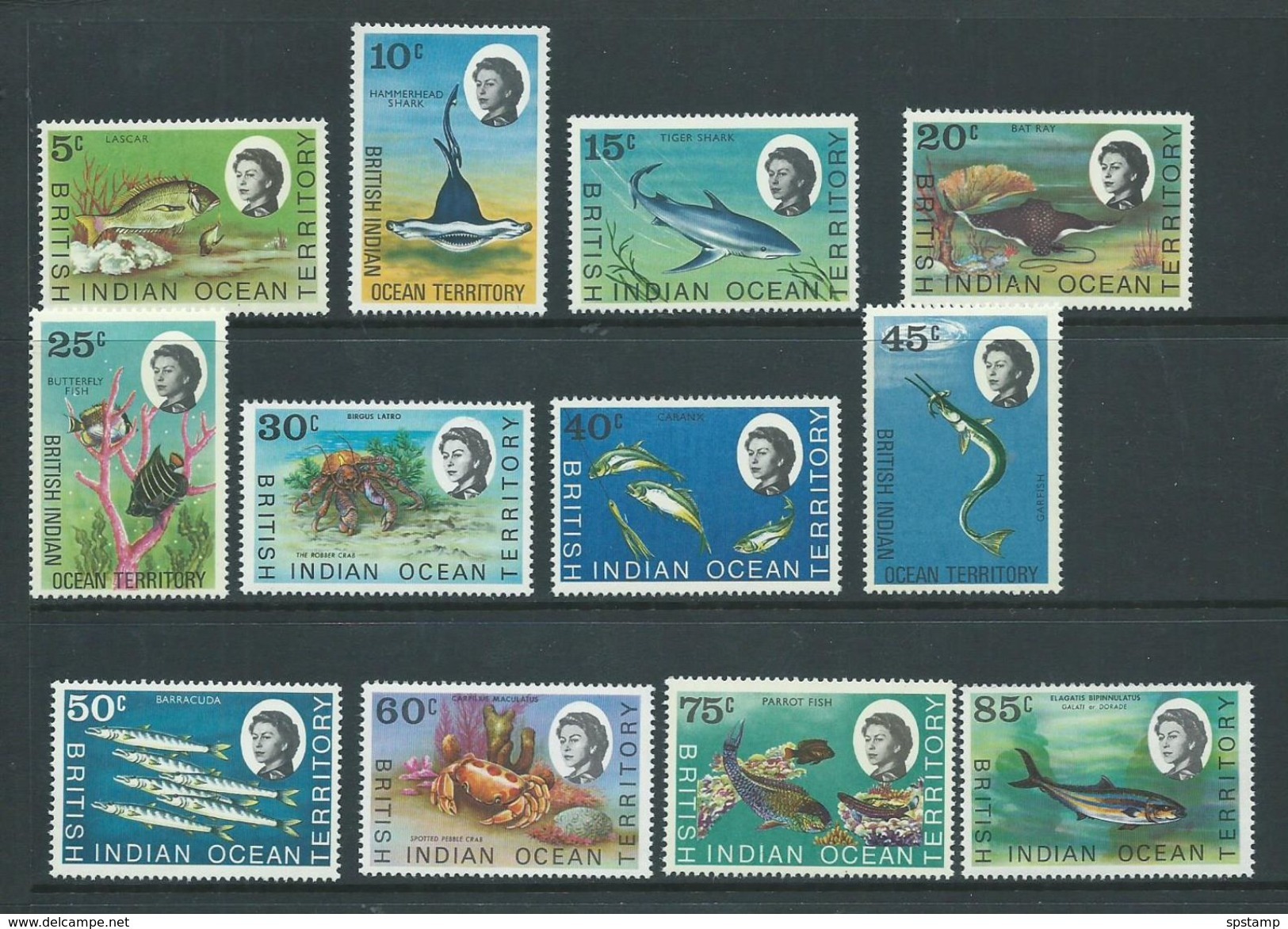 BIOT 1968 Fish Definitives Short Set Of 12 To 85c Galati MNH - Britisches Territorium Im Indischen Ozean