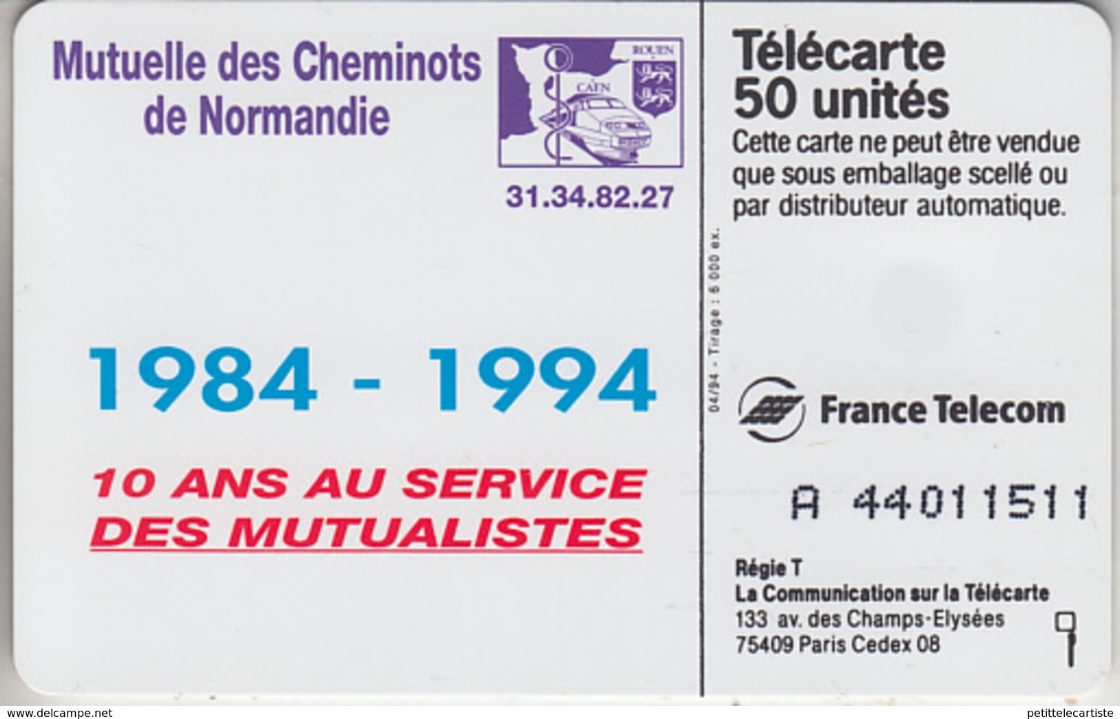 FRANCE - PHONE CARD - °PRIVÉE- 50U  ***  En??? -  TRAIN - TGV & CHEMINOTS DE NORMANDIE *** - 50 Unités   