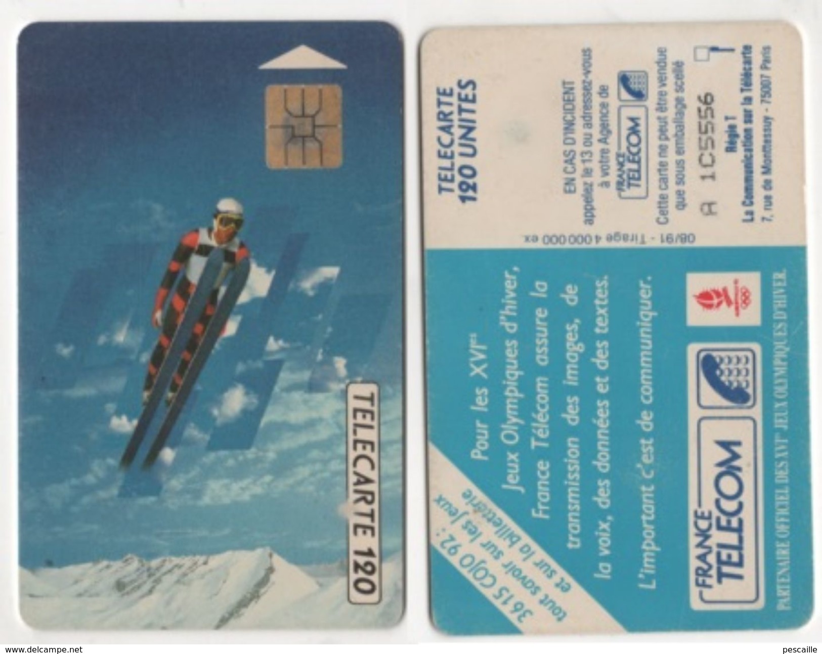 TELECARTE 120 UNITES FRANCE TELECOM PARTENAIRE XVIe JEUX OLYMPIQUES D'HIVER ALBERTVILLE 1992 - 08 91 TIRAGE 4 000 000 EX - Olympische Spelen