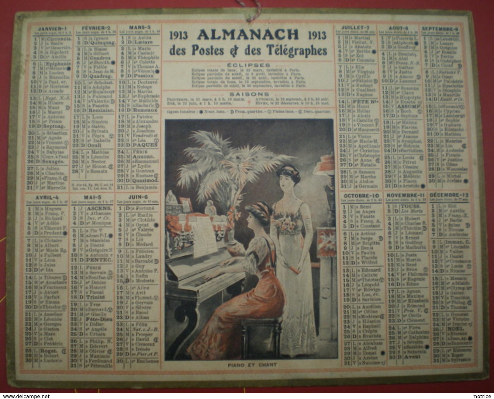 ALMANACH DES POSTES ET DES TÉLÉGRAPHES   1913 -  Piano Et Chant. - Grand Format : 1901-20