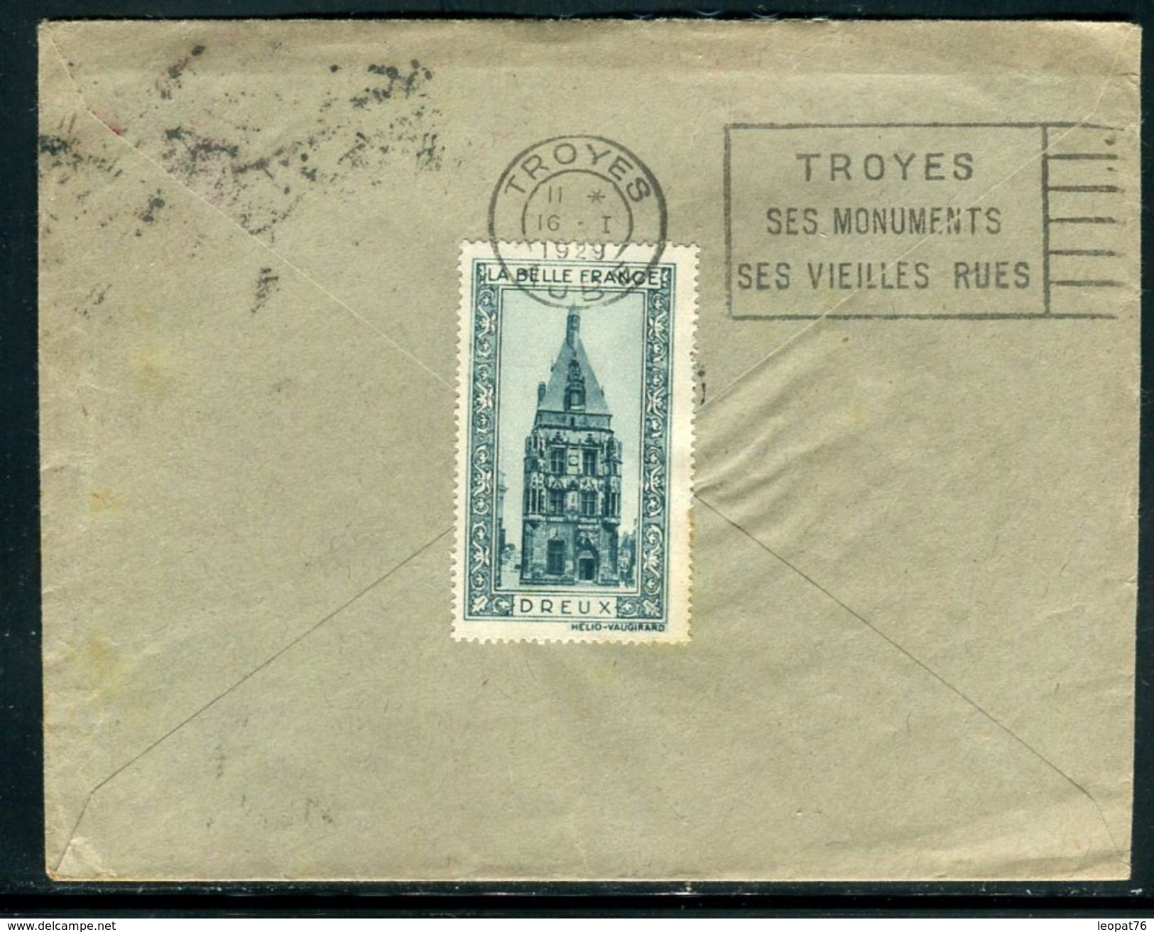 France - Enveloppe De Dole Pour Troyes En 1929, Affr. Caisse D 'Amortissement  , Vignette Au Verso - Ref O120 - 1921-1960: Période Moderne