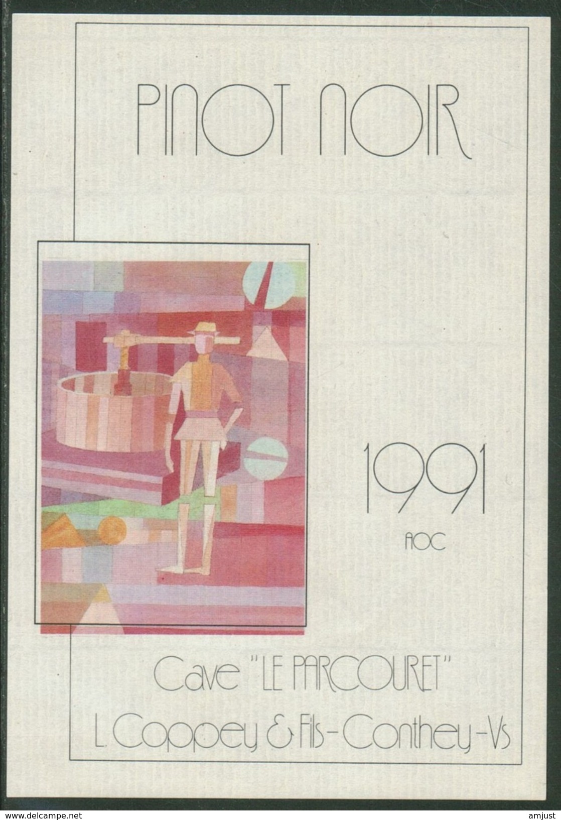 Rare // Etiquette // Pinot Noir 1991, Cave Le Parcouret, L.Coppey & Fils Conthey, Valais, Suisse - Autres & Non Classés