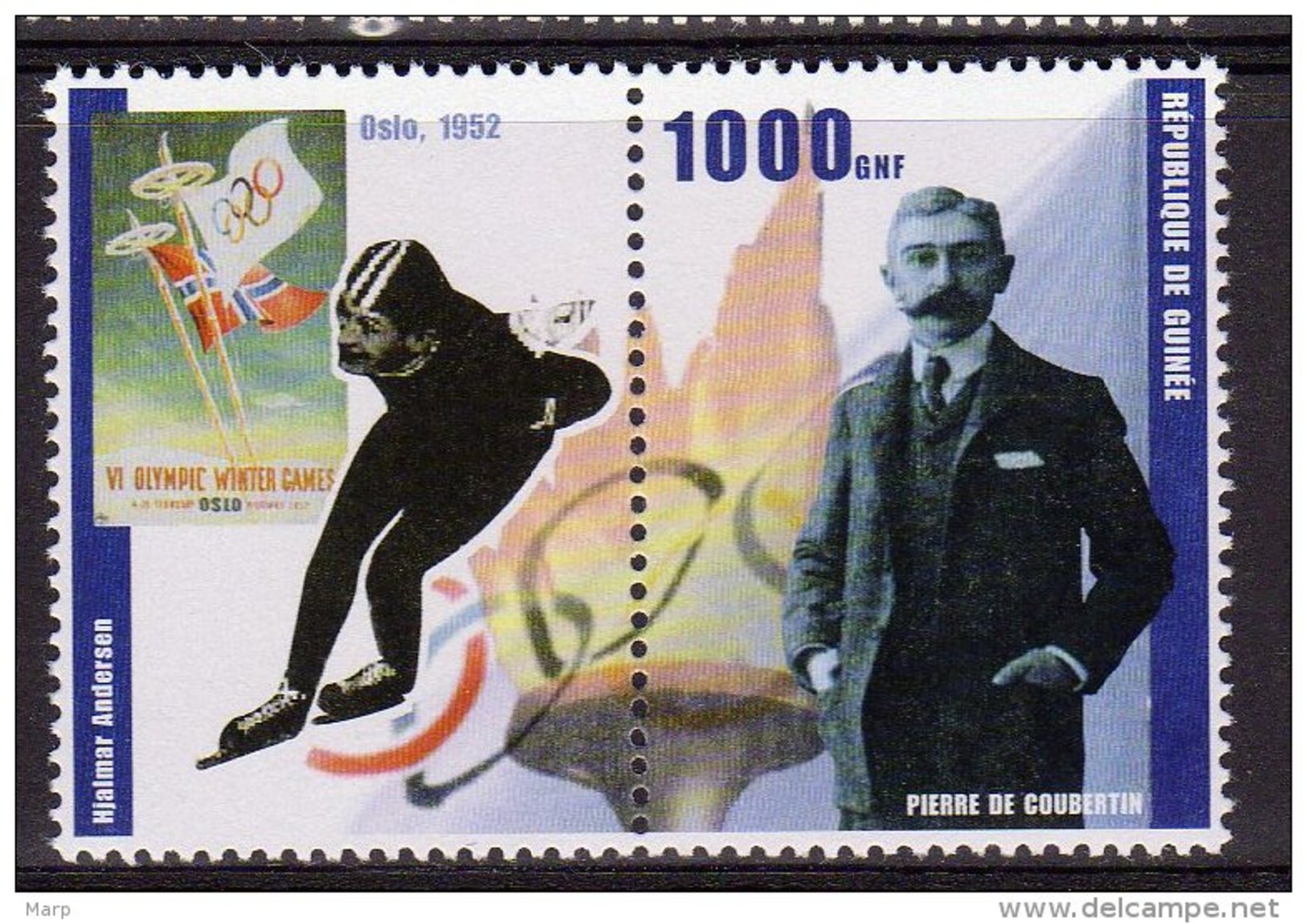 Republic De Guinee Olympics Hjalmar Andersen Mnh Stamp Pair With Pierre De Coubertin - Winter 1952: Oslo