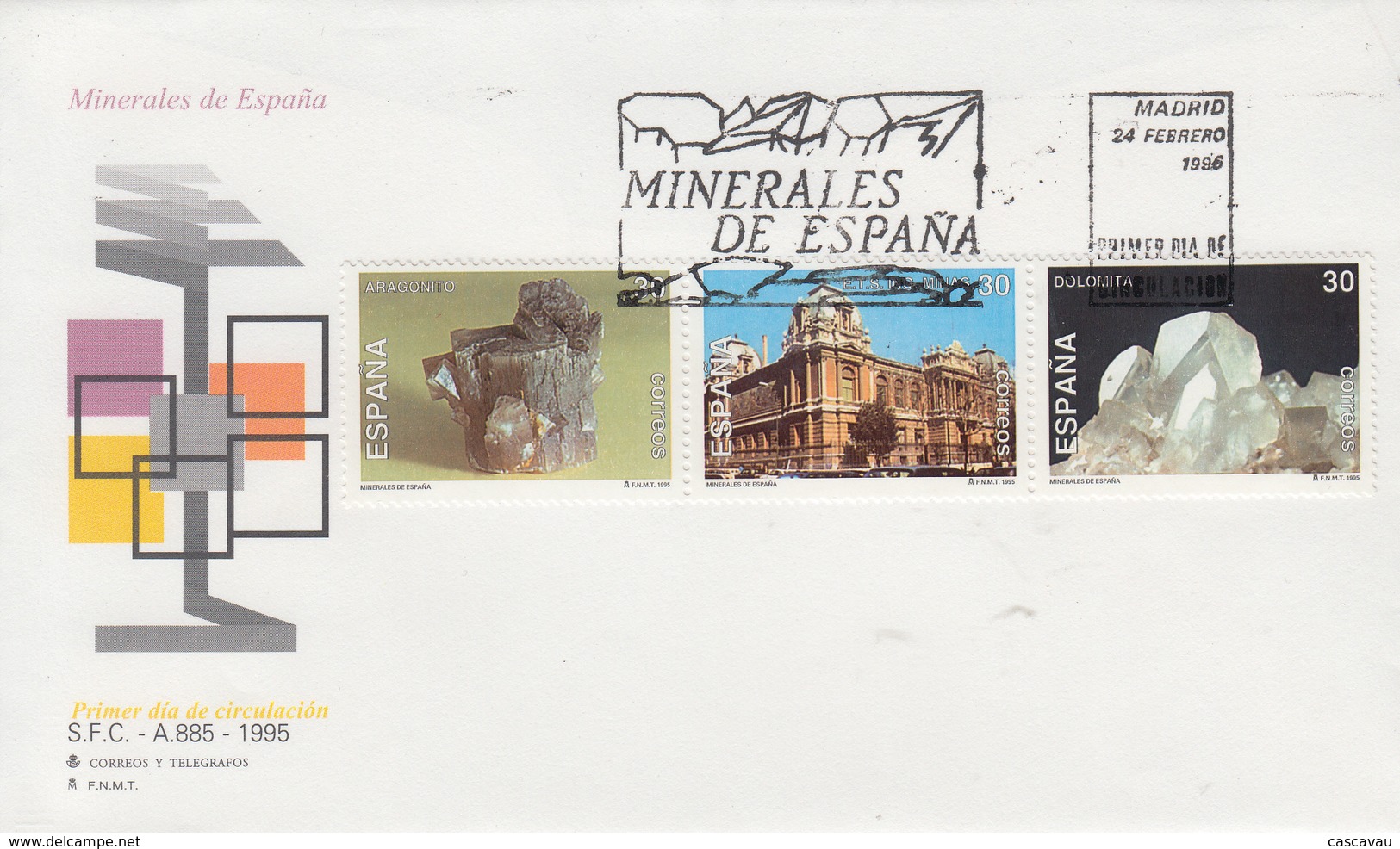Enveloppe  FDC  1er  Jour    ESPAGNE    Triptyque    Minéraux  D'  ESPAGNE    1995 - Minerals