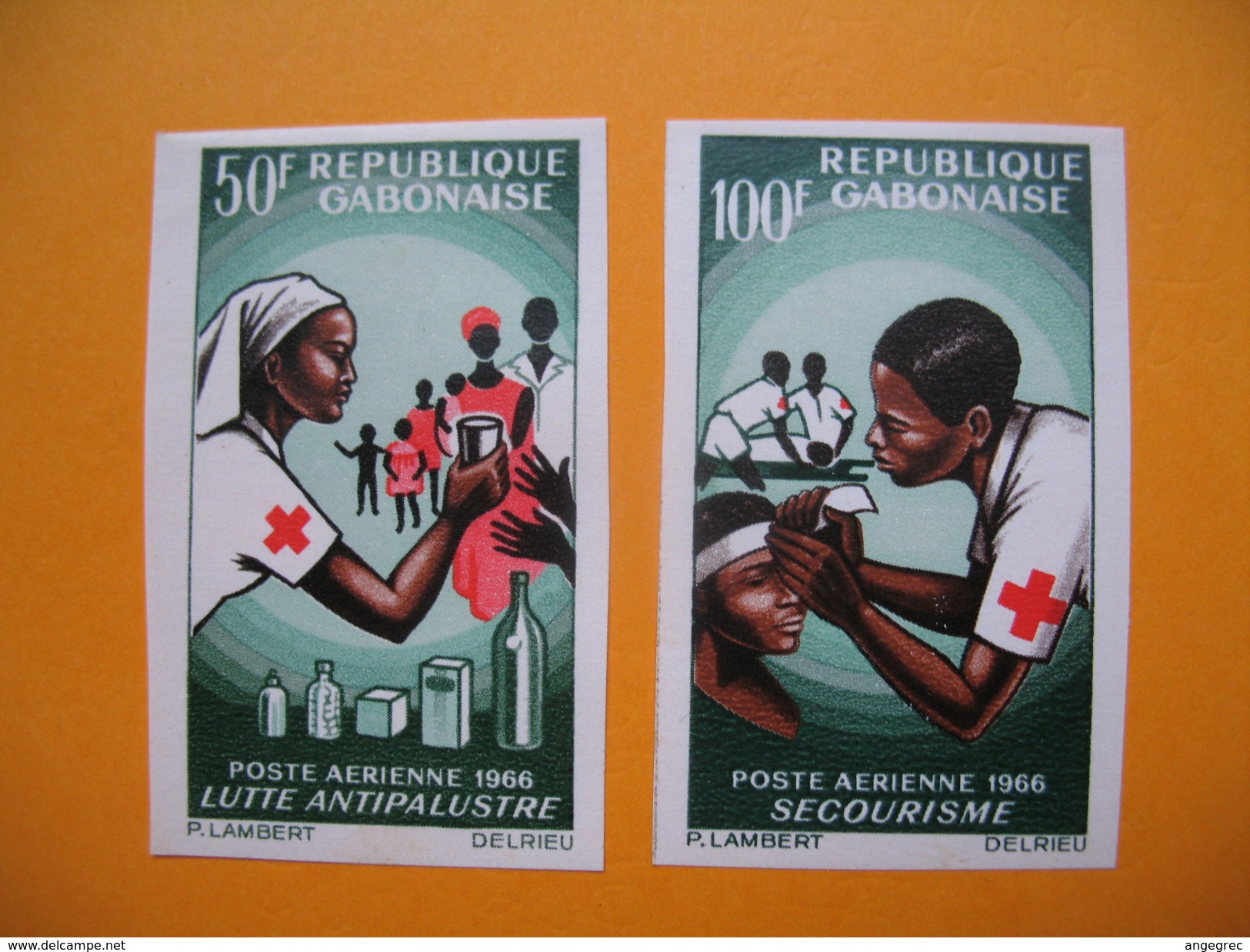 Timbre Non Dentelé   N° PA 43 Et 44   Croix Rouge Nationale  1966 - Gabon (1960-...)