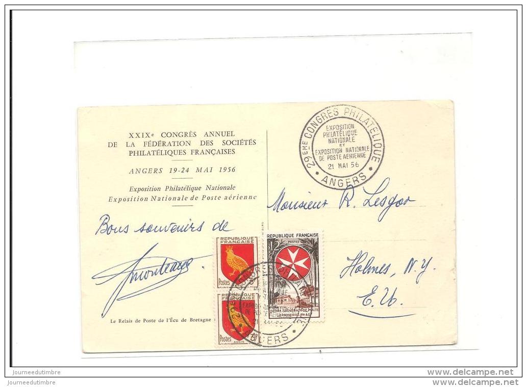 Carte Exposition Philatelique Poste Aerienne Angers 1956 - 1927-1959 Covers & Documents