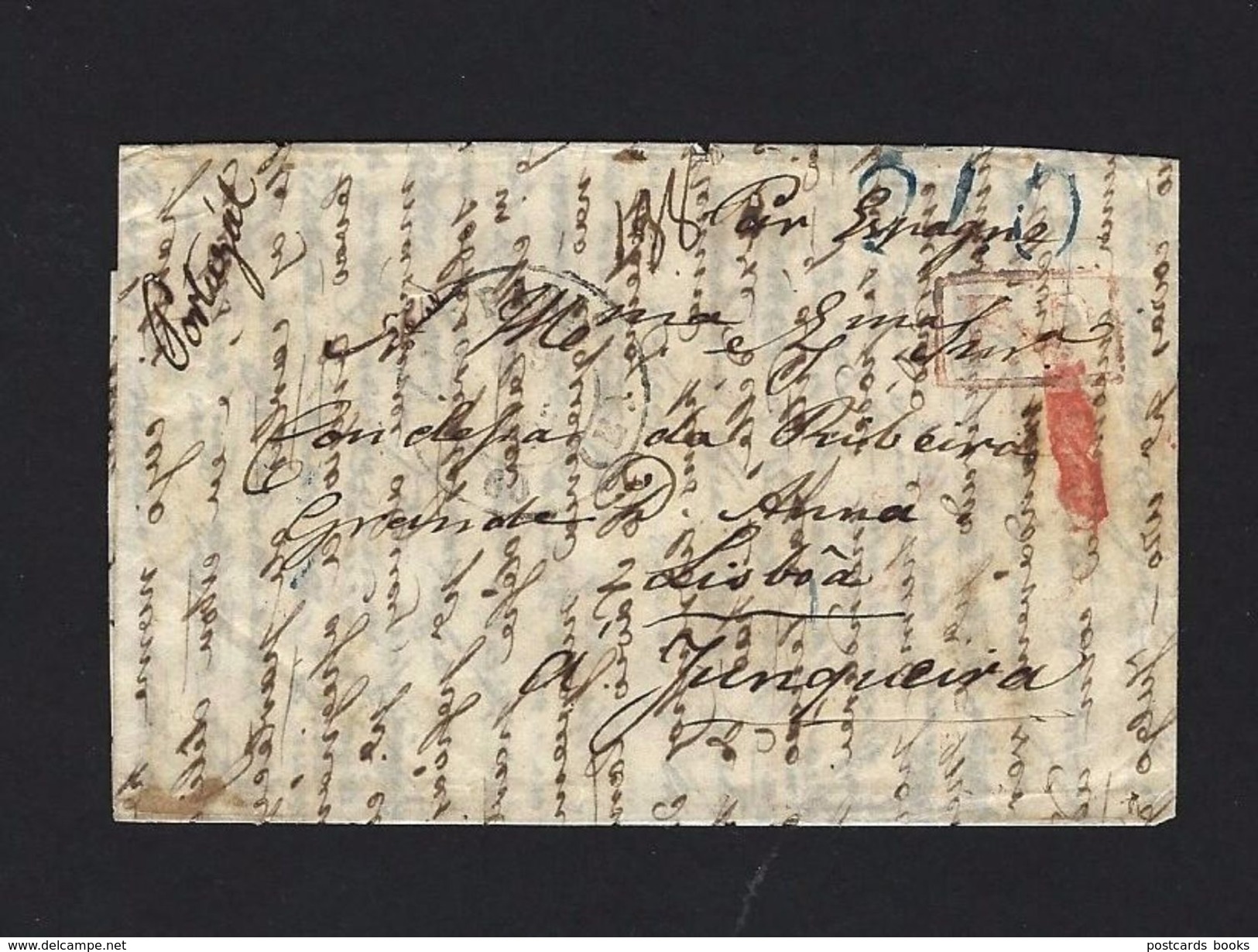 1840 Letter PARIS (France) To LISBOA (Portugal) "via Spain". Postmarks: PP=PORT PAYÉ / 240 Reis / Tours / Bordeaux - ...-1853 Prefilatelia