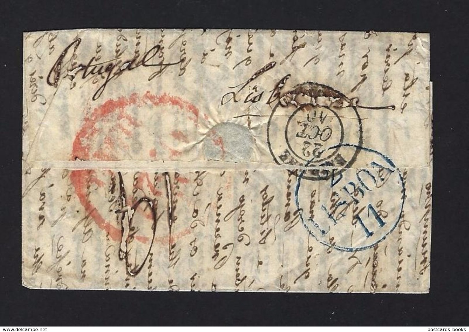 1840 Letter PARIS (France) To LISBOA (Portugal) "via Spain". Postmarks: PP=PORT PAYÉ / 240 Reis / Tours / Bordeaux - ...-1853 Prefilatelia