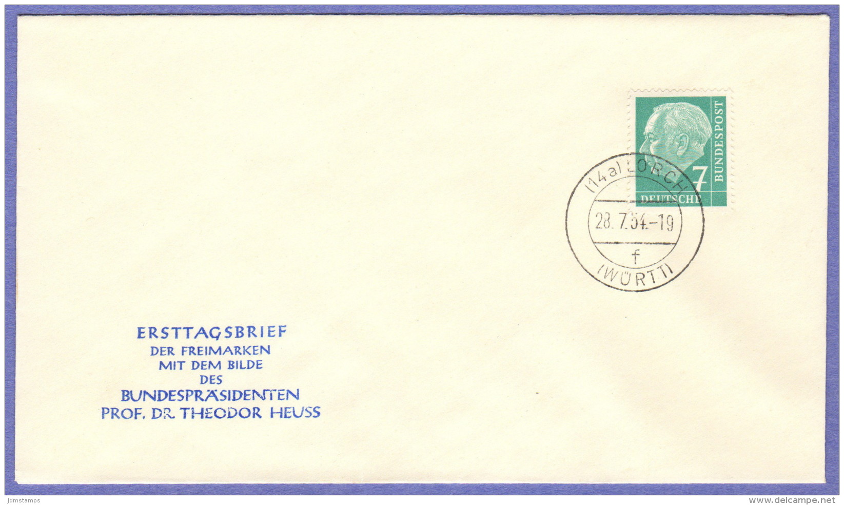 GER SC #706 1954 Pres. Theodor Heuss FDC 07-28-1954 - Other & Unclassified