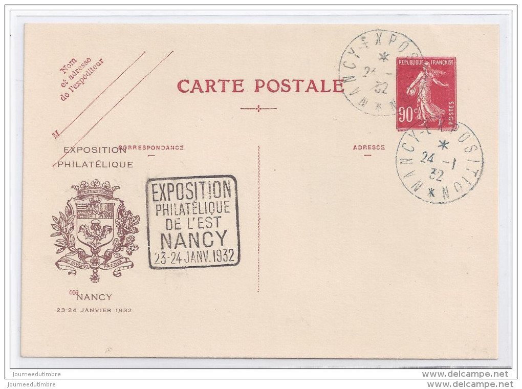 Entier Postal 90 C Semeuse Exposition Philatelique Nancy 1932 - Cartes Postales Repiquages (avant 1995)