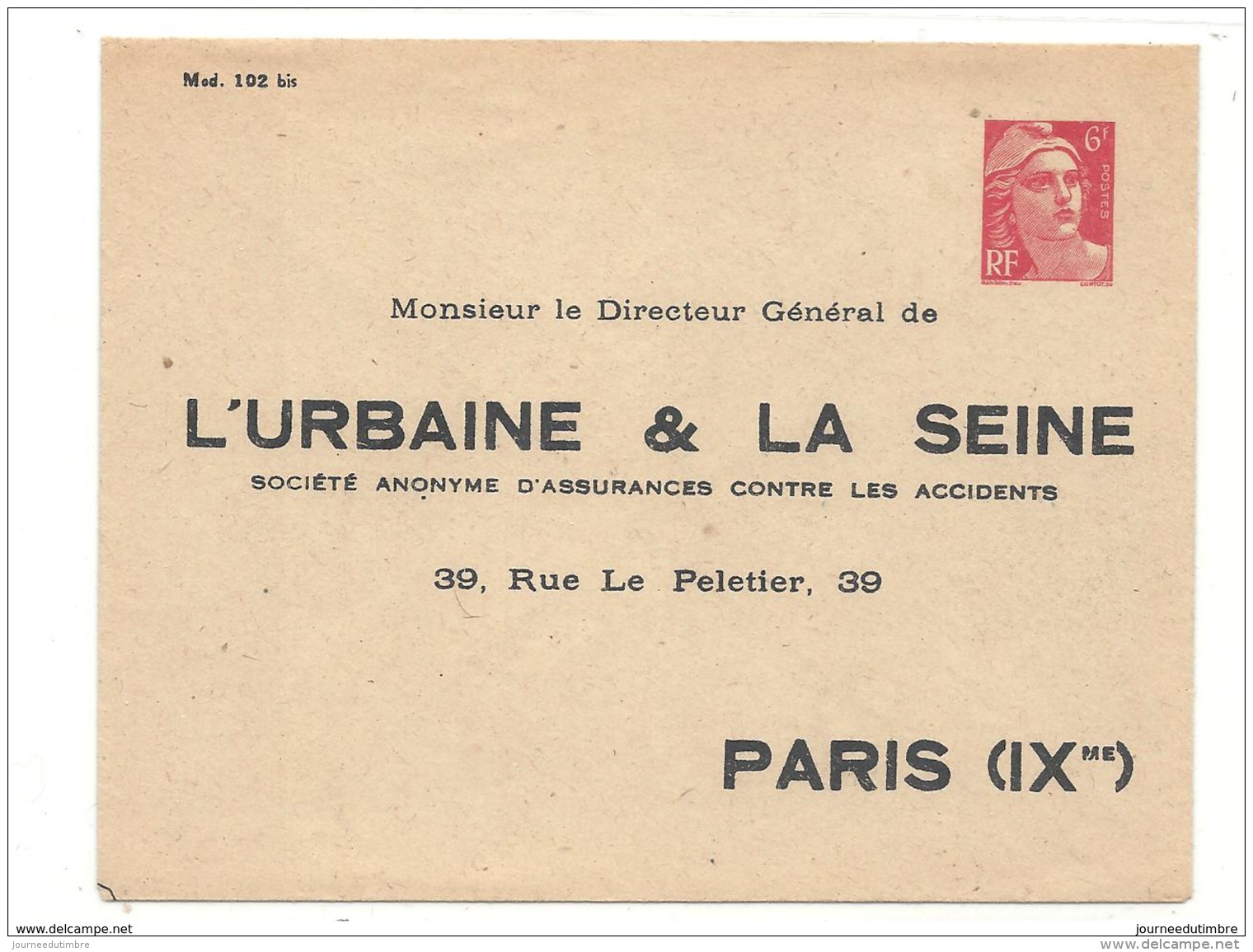 Entier Postal 6f Gandon Tsc  Urbaine Et La Seine Ref Storch I1b Ttb Non Pliée - Enveloppes Types Et TSC (avant 1995)
