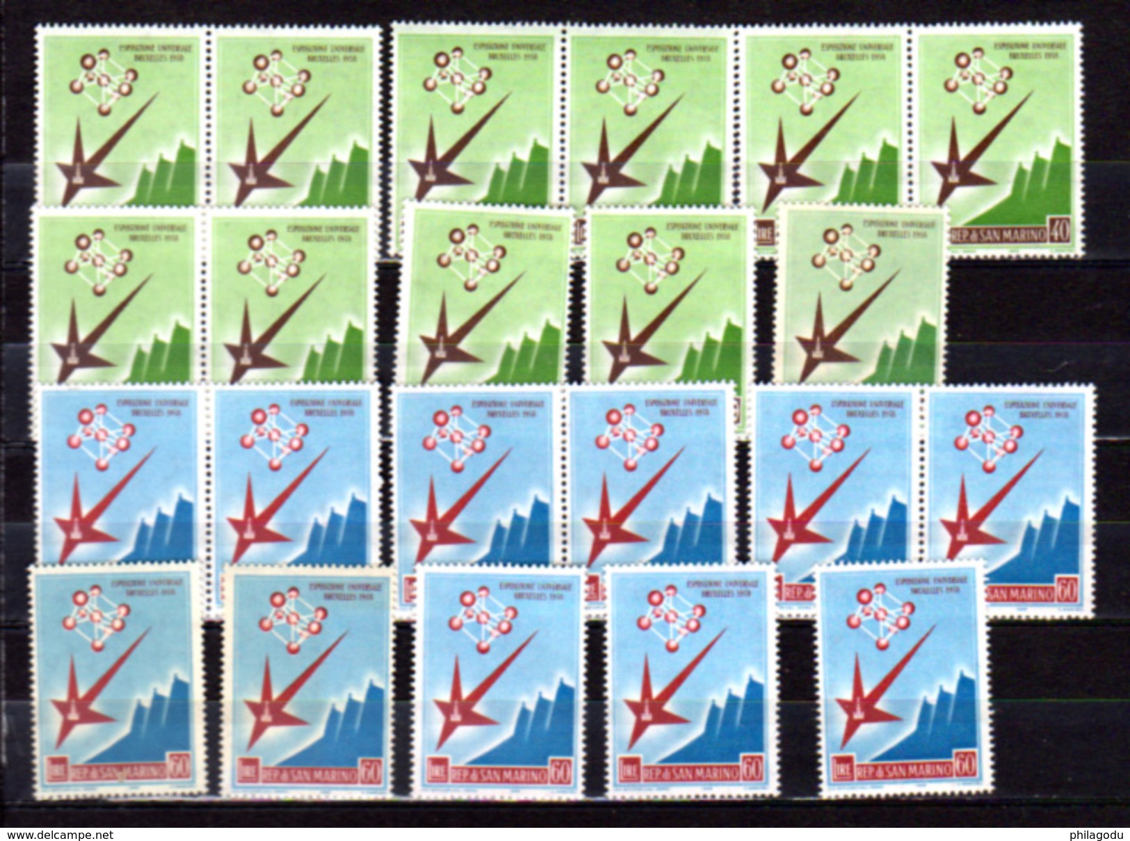 1958  Saint-Marin,  11 X  447 / 448**, Cote 13,75 €, - 1958 – Bruselas (Bélgica)