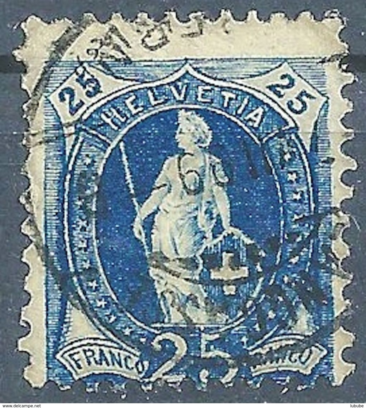 Stehende Helvetia 73D, 25 Rp.blau  LÄNGGASSE (BERN)           1899 - Used Stamps