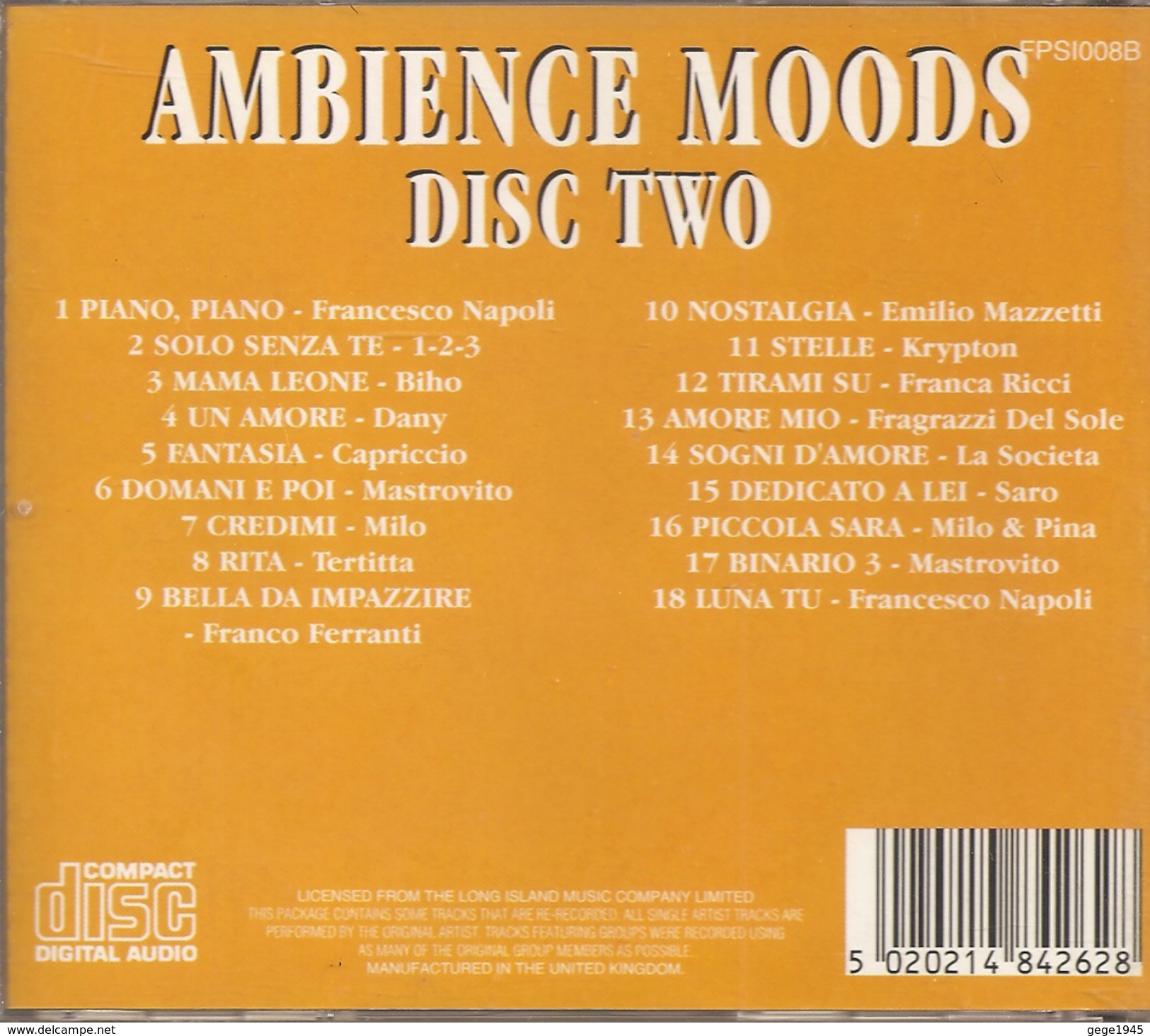 CD    Ambiance  Moods  "  Disc  Two  "     Avec  18  Titres - Otros & Sin Clasificación