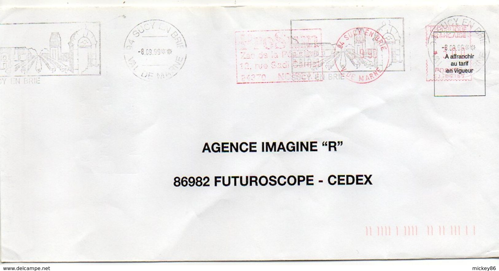 1999--EMA   SUCY EN BRIE-94 + 2 Passages D'oblitérations Par Flamme--cachet 2 étoiles - EMA (Empreintes Machines à Affranchir)