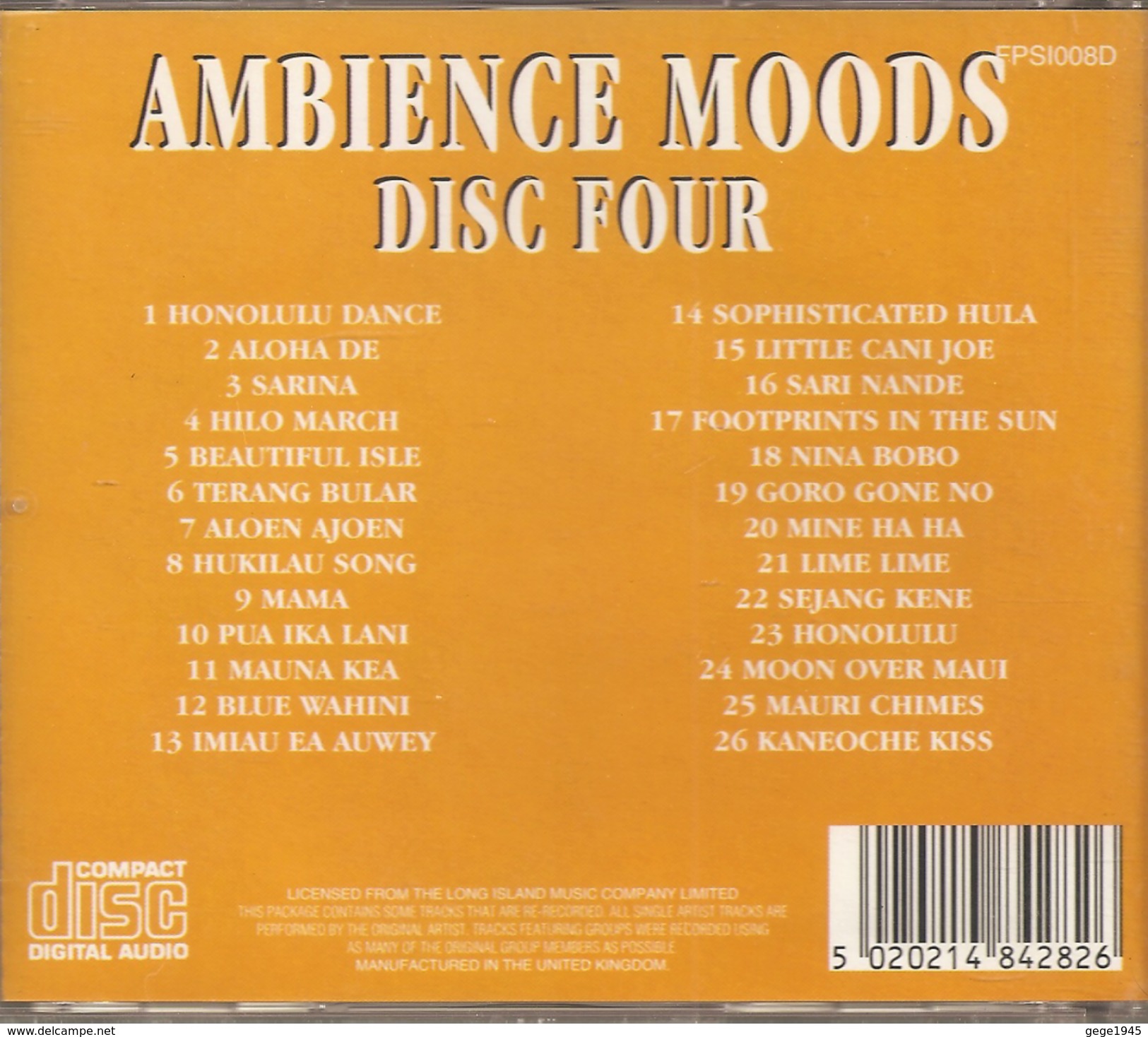 CD    Ambiance  Moods  "  Disc  Four  "   Avec  16  Titres - Otros & Sin Clasificación